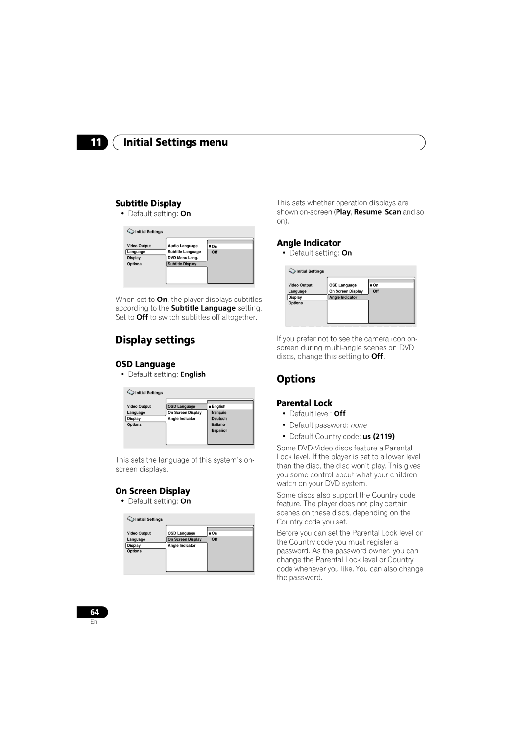 Pioneer S-DV313, XV-DV313 operating instructions Display settings, Options 