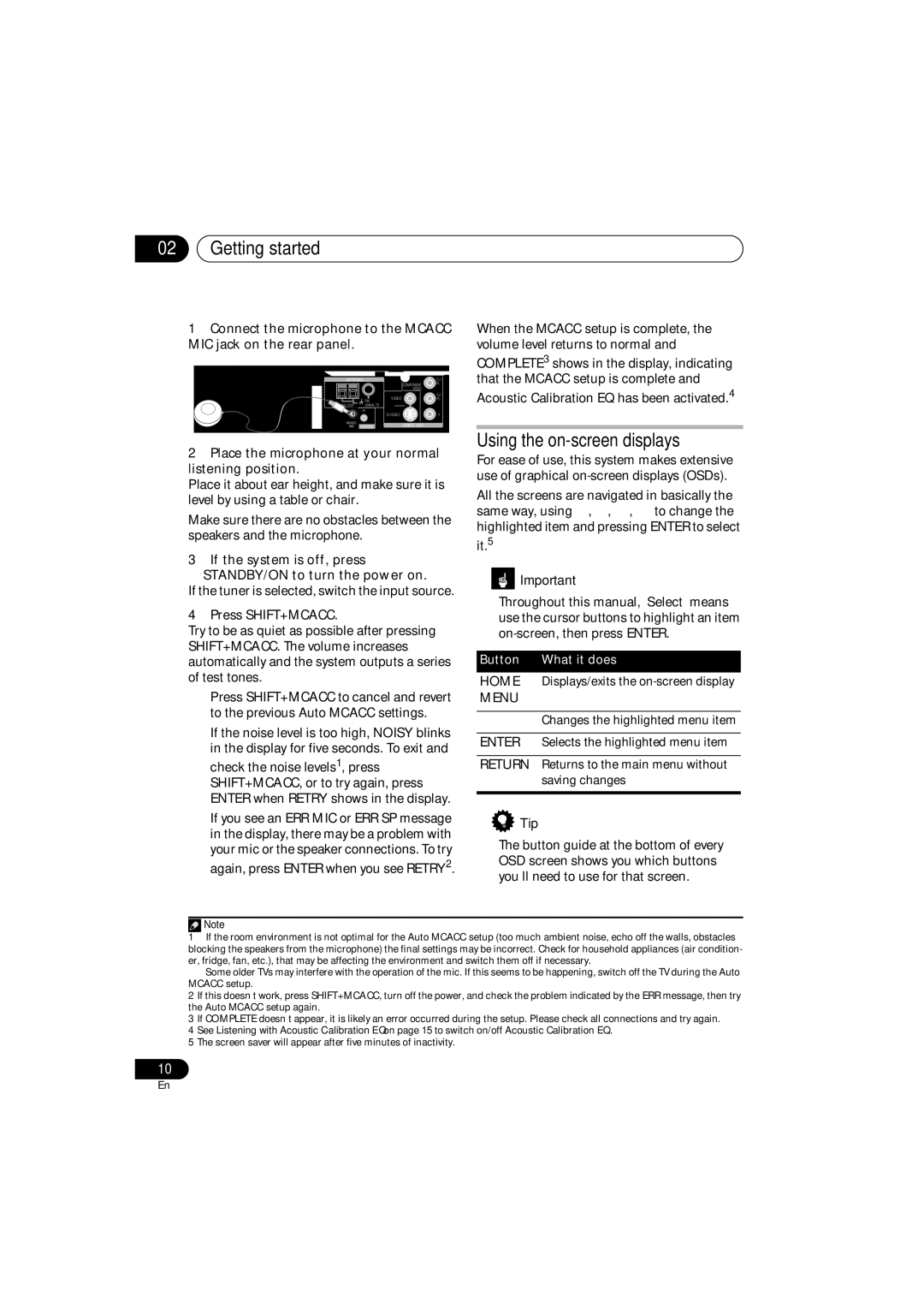 Pioneer S-DV353, S-DV555T, S-DV1SW, HTZ353DVD manual Getting started, Using the on-screen displays, Menu 