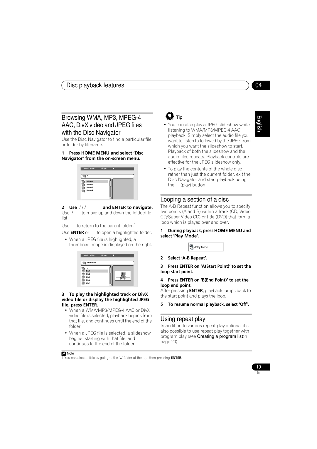 Pioneer HTZ353DVD, S-DV555T Looping a section of a disc, Using repeat play, Use Enter to navigate, Select ‘A-B Repeat’ 