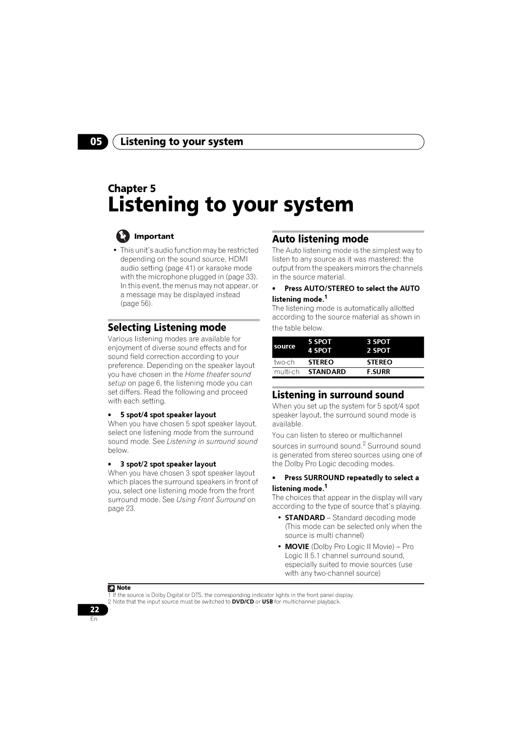 Pioneer S-DV180, S-DV585, S-DV282T manual Listening to your system Chapter, Auto listening mode, Selecting Listening mode 