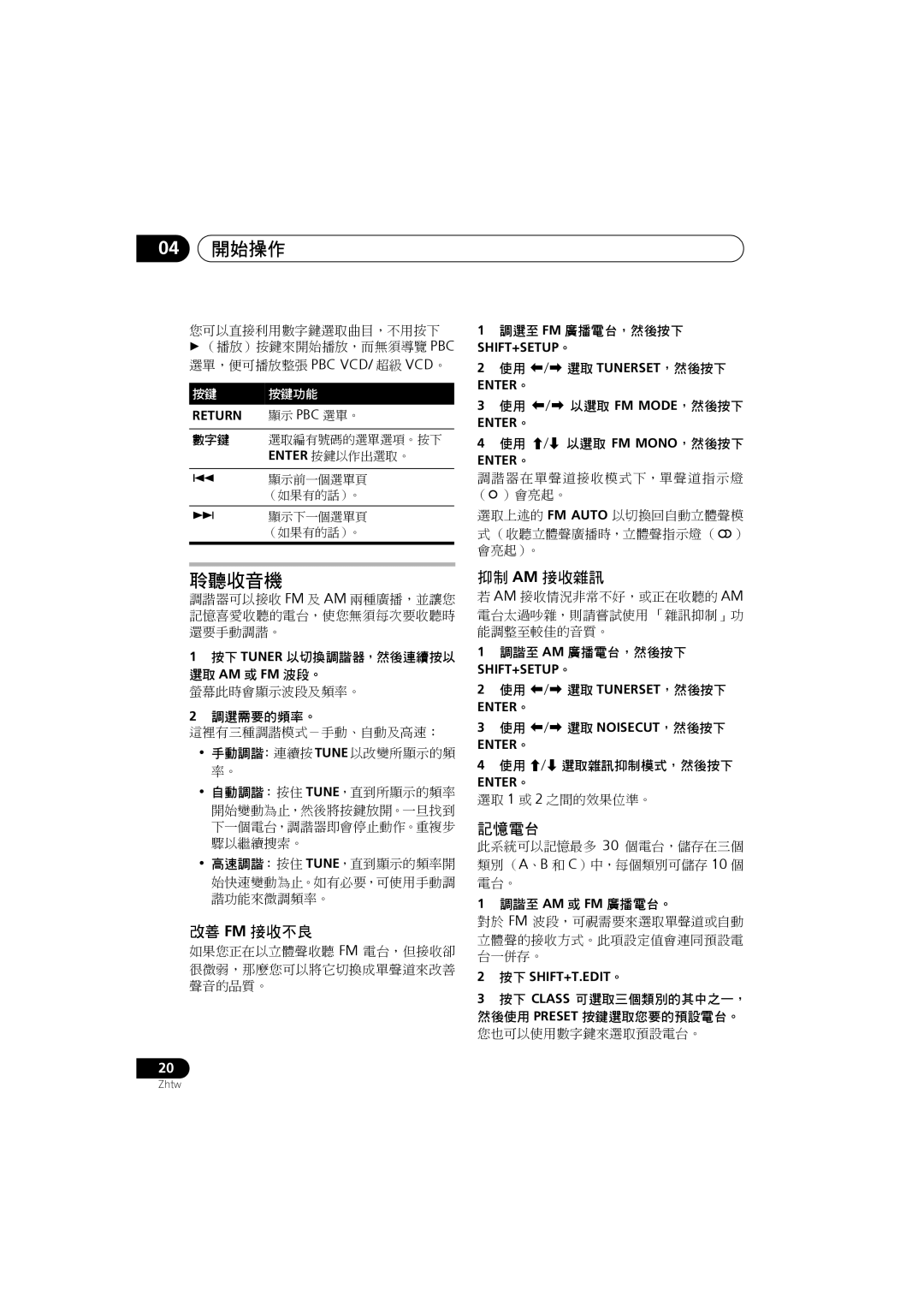 Pioneer XV-DV180, S-DV585, S-DV282T, S-DV5SW, S-DV280T, S-DV180, XV-DV282, XV-DV181 manual 聆聽收音機, 改善 Fm 接收不良, 抑制 Am 接收雜訊, 記憶電台 