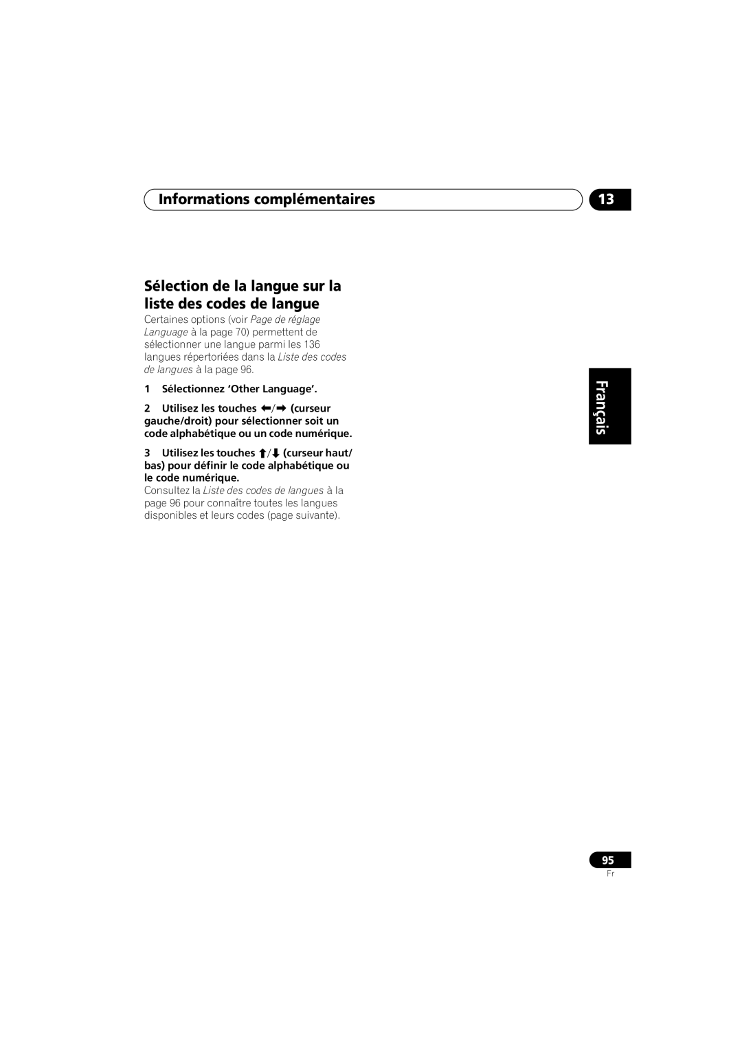 Pioneer S-DV99ST, S-DV990ST manual Informations complémentaires, 1 Sélectionnez ‘Other Language’ 