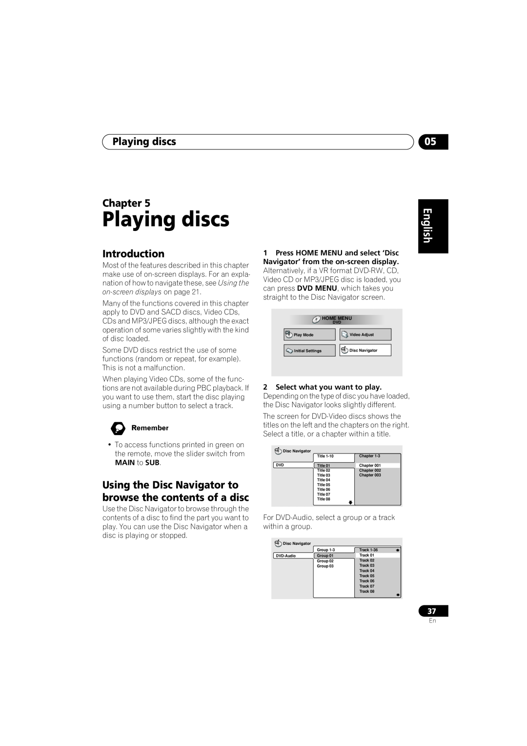Pioneer S-DV99ST, S-DV990ST manual Playing discs Chapter, Introduction 