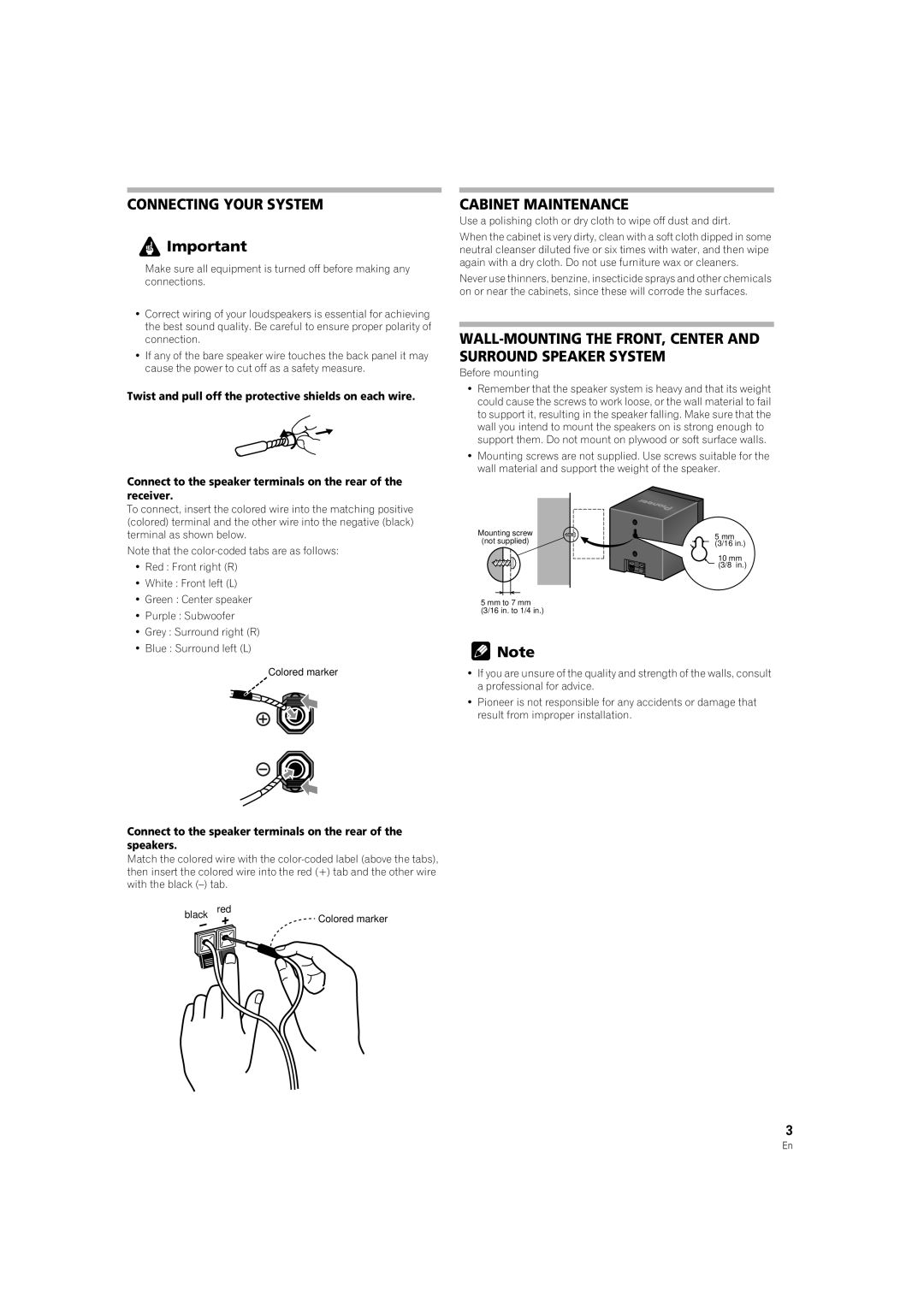 Pioneer S-FCRW3100-k operating instructions Connecting Your System, Cabinet Maintenance 