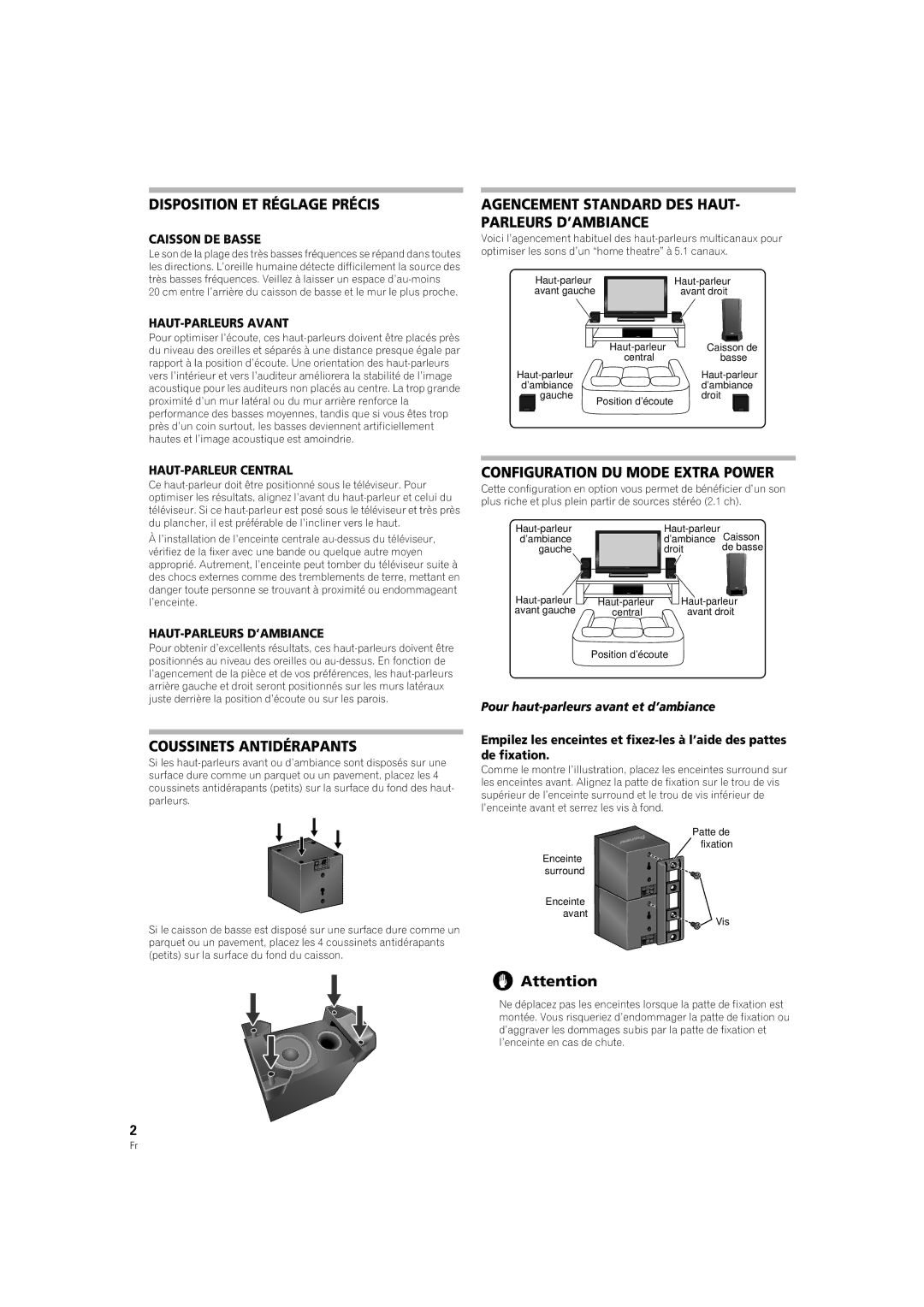 Pioneer S-FCRW3100-k Disposition ET Réglage Précis, Agencement Standard DES HAUT- Parleurs D’AMBIANCE 