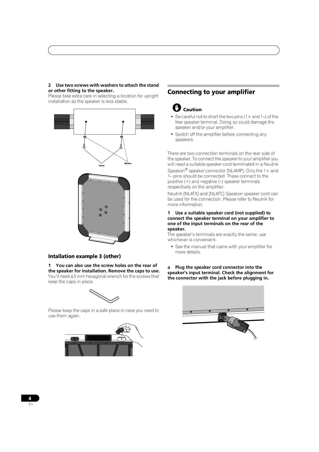 Pioneer S-FL1 operating instructions Connecting to your amplifier, Intallation example 3 other 