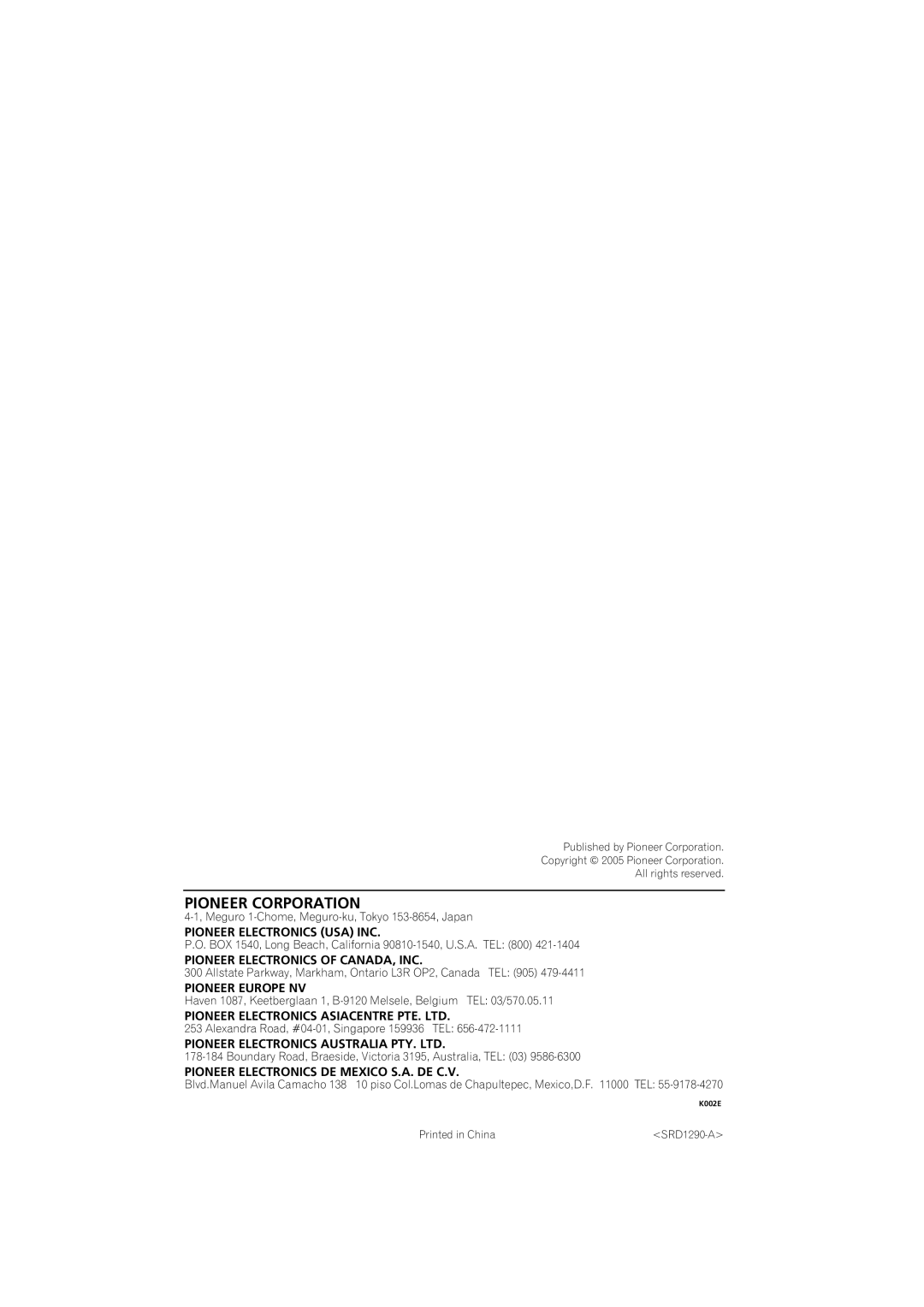 Pioneer S-FL1 operating instructions Pioneer Corporation 