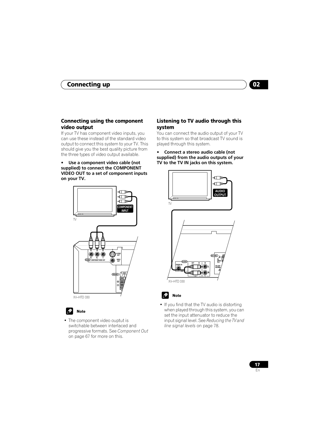 Pioneer S-HTD330 manual Connecting using the component video output, Listening to TV audio through this system 