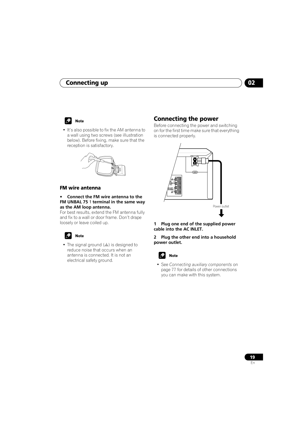 Pioneer S-HTD330 manual Connecting the power, FM wire antenna 