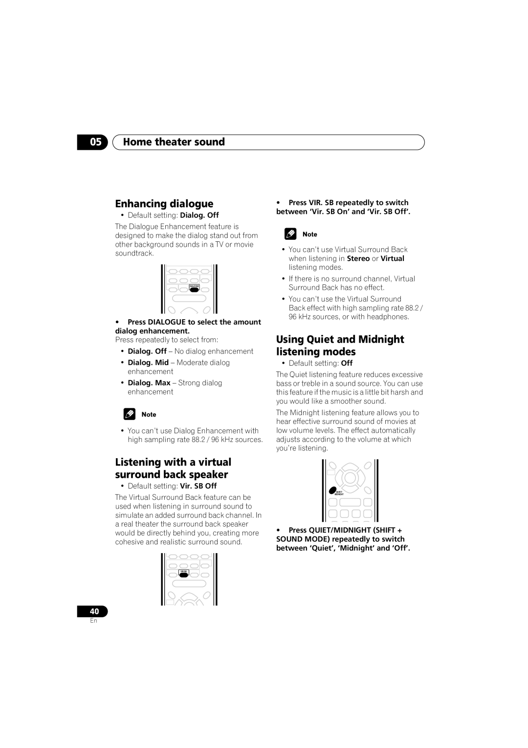 Pioneer S-HTD330 manual Home theater sound Enhancing dialogue, Listening with a virtual surround back speaker 