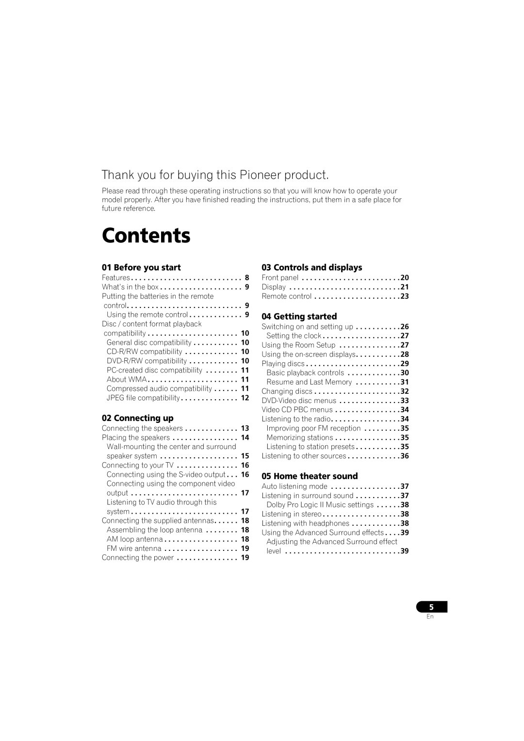 Pioneer S-HTD330 manual Contents 