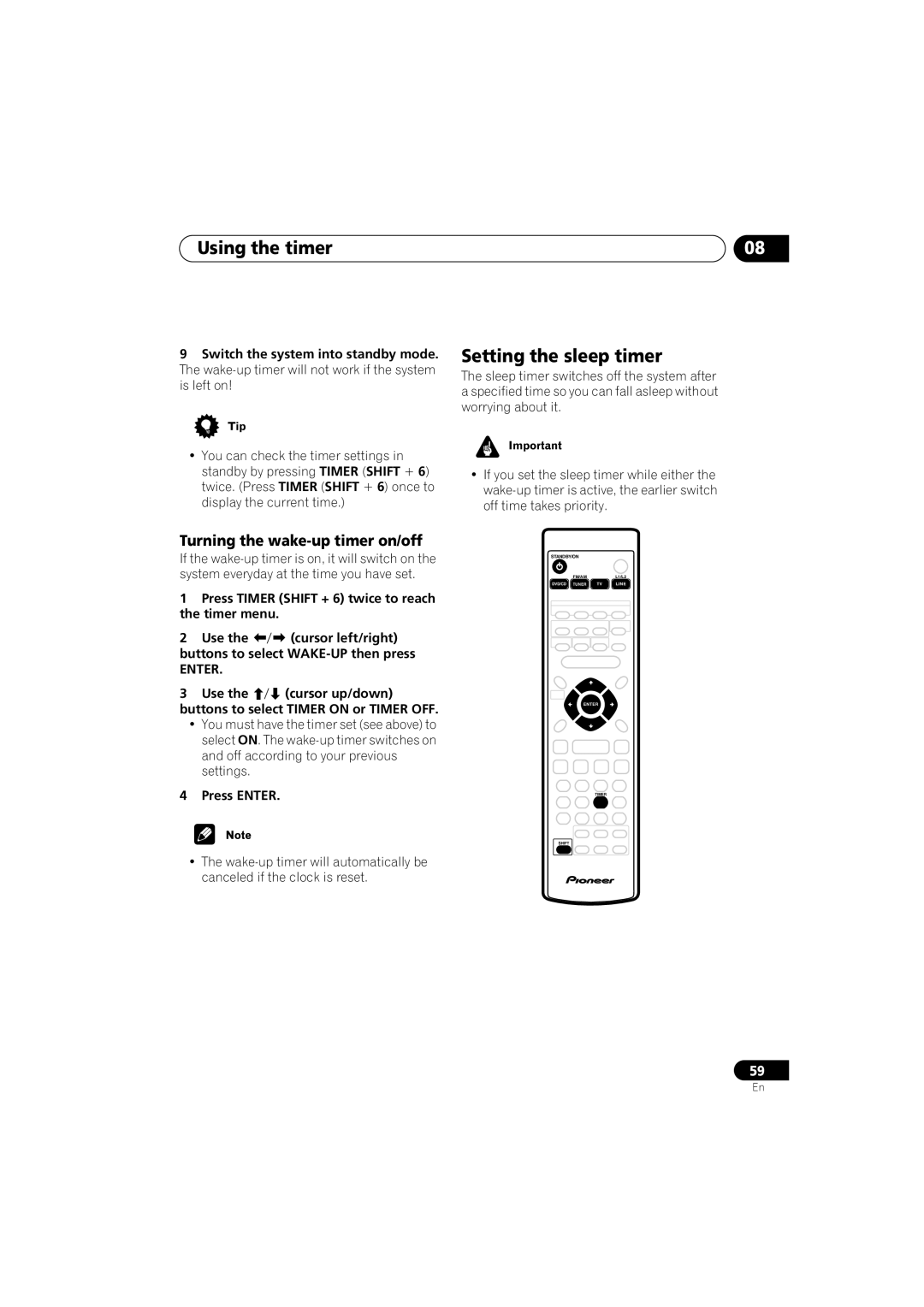 Pioneer S-HTD330 manual Using the timer, Setting the sleep timer, Turning the wake-up timer on/off 