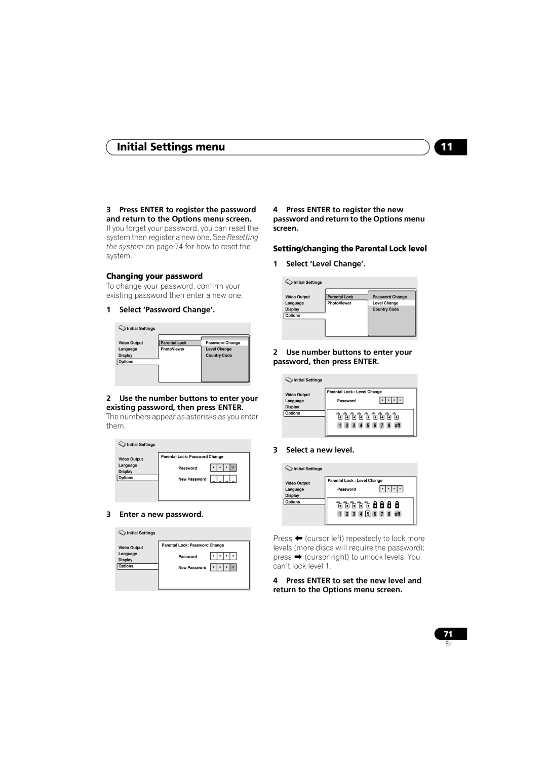 Pioneer S-HTD330 manual Changing your password, Setting/changing the Parental Lock level 
