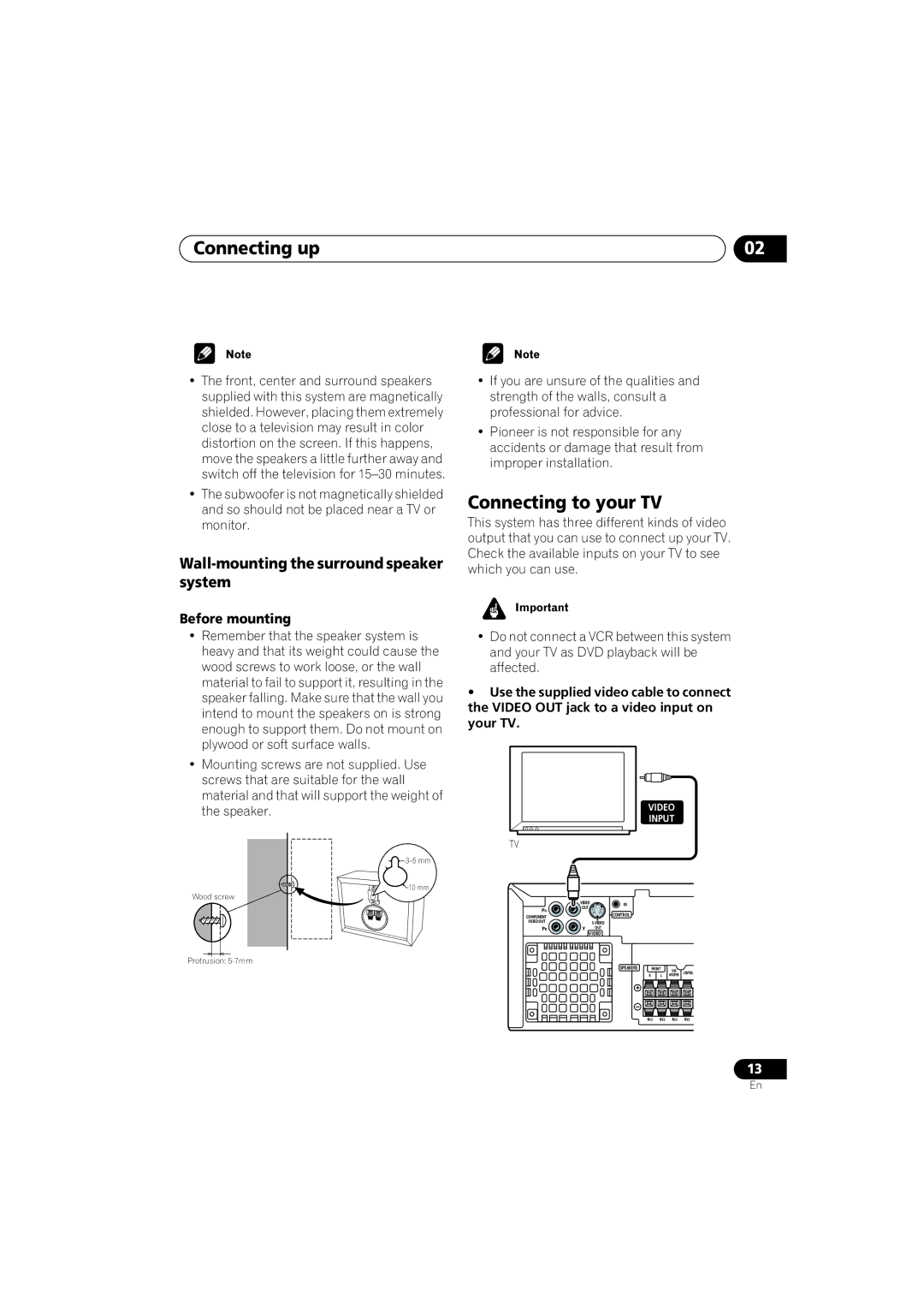 Pioneer S-HTD340 operating instructions Connecting to your TV, Wall-mounting the surround speaker system, Before mounting 