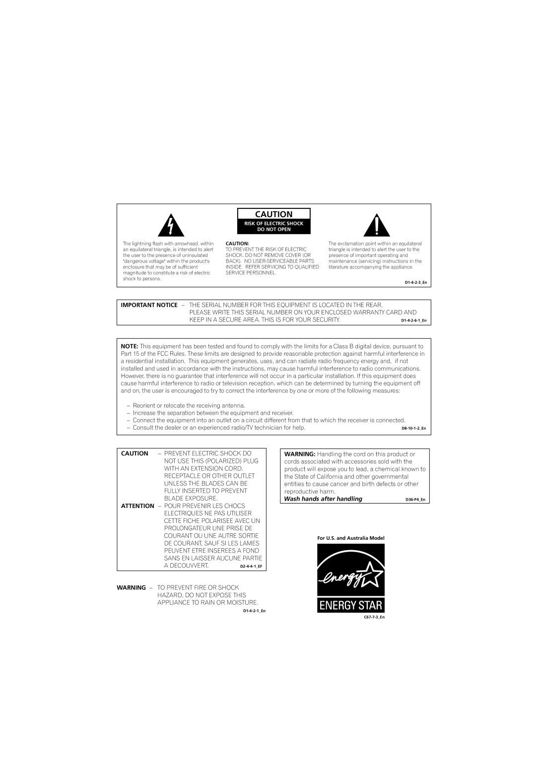 Pioneer S-HTD340 operating instructions Wash hands after handling 