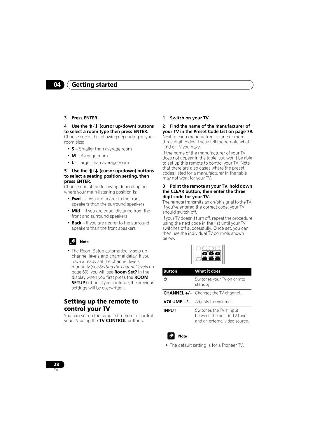 Pioneer S-HTD340 operating instructions Setting up the remote to control your TV, To select a room type then press Enter 