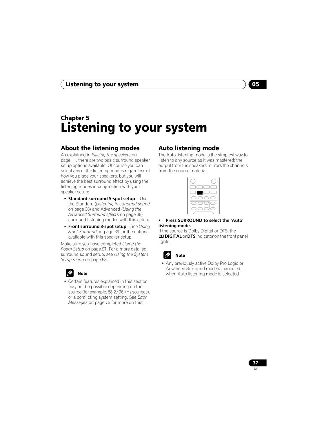 Pioneer S-HTD340 Listening to your system Chapter, About the listening modes, Auto listening mode 