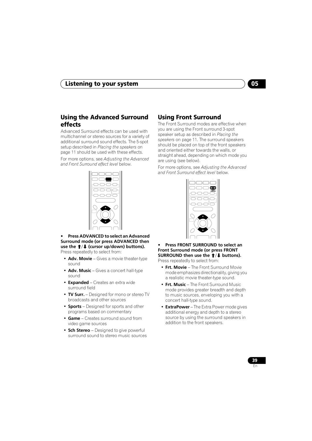 Pioneer S-HTD340 operating instructions Using Front Surround, Press repeatedly to select from 