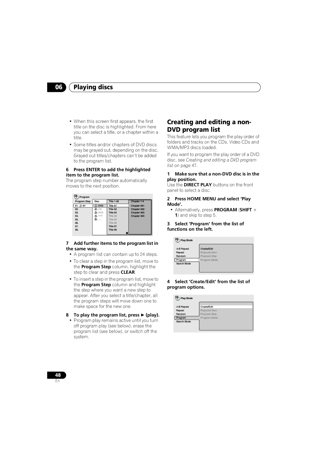 Pioneer S-HTD340 Creating and editing a non- DVD program list, Press Enter to add the highlighted item to the program list 