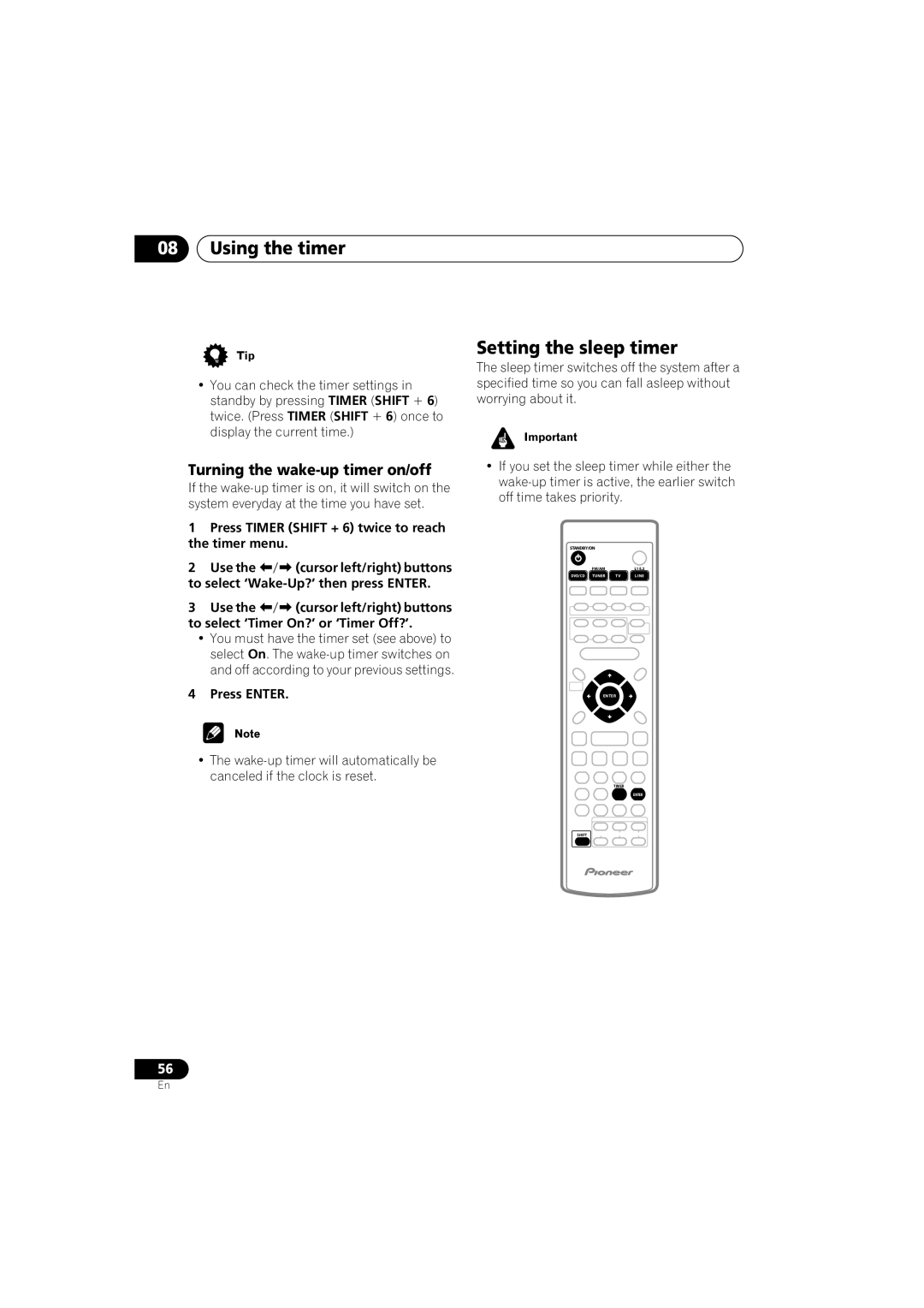 Pioneer S-HTD340 operating instructions Using the timer, Setting the sleep timer, Turning the wake-up timer on/off 