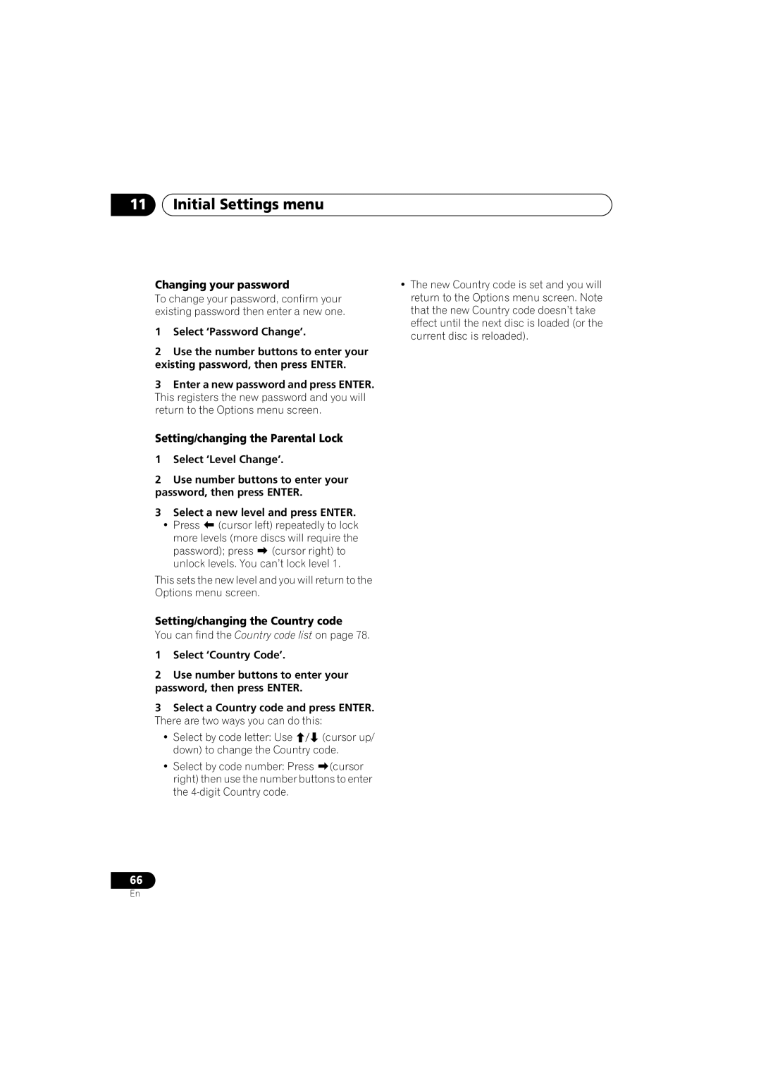 Pioneer S-HTD340 Changing your password, Setting/changing the Parental Lock, Setting/changing the Country code 