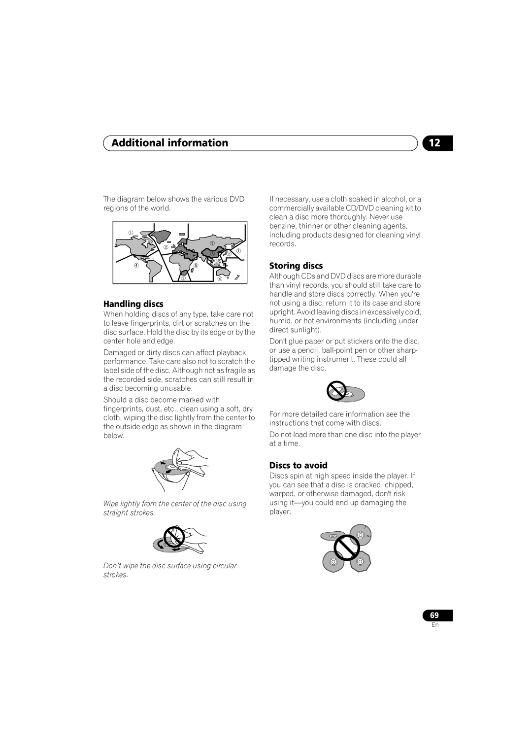 Pioneer S-HTD340 operating instructions Handling discs, Storing discs, Discs to avoid 