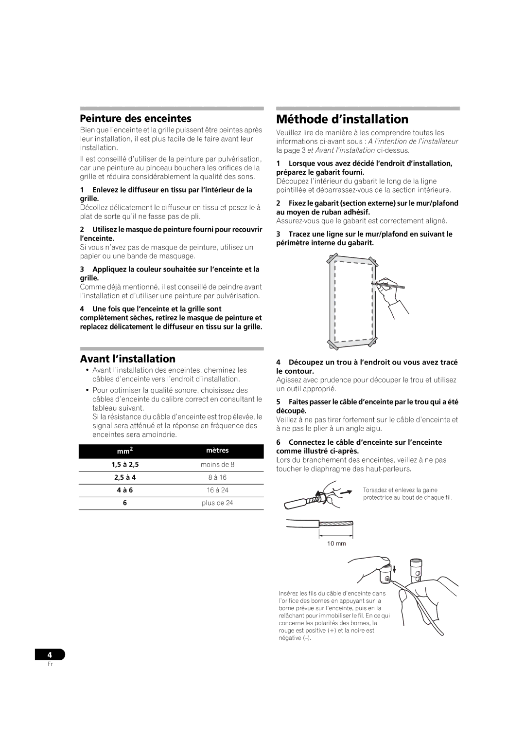 Pioneer S-IW631-LR, S-IW831-LR, S-IW851-LR, S-IW651-LR Peinture des enceintes, Avant l’installation, 16 à 