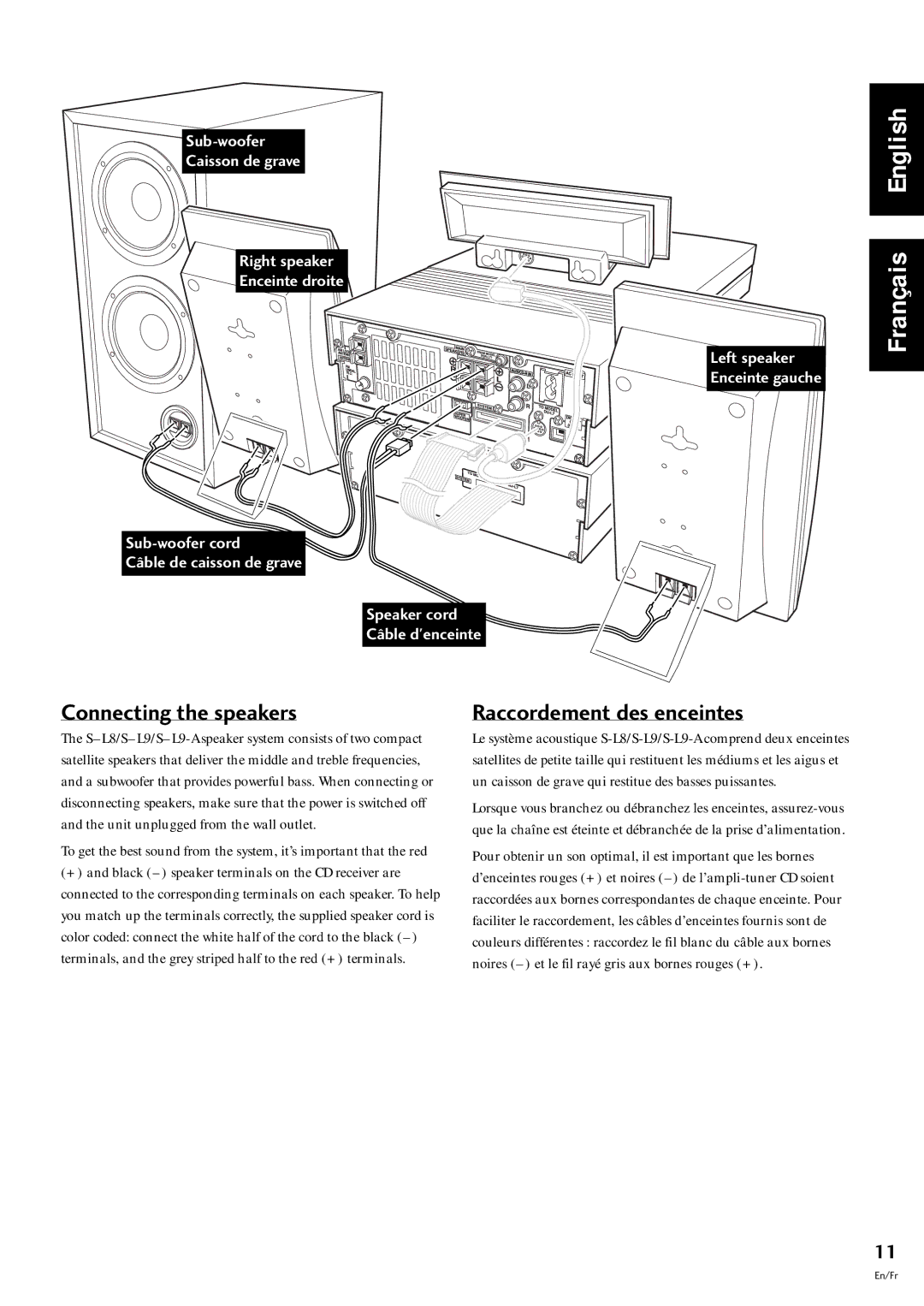 Pioneer CT-L77, S-L9-LRW, S-L9-A-LRW, S-L8-LRW manual Connecting the speakers, Raccordement des enceintes 