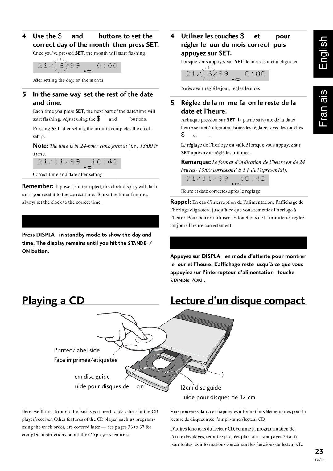 Pioneer CT-L77, S-L9-LRW, S-L9-A-LRW, S-L8-LRW manual Playing a CD, Tip, Conseil, Same way, set the rest of the date and time 