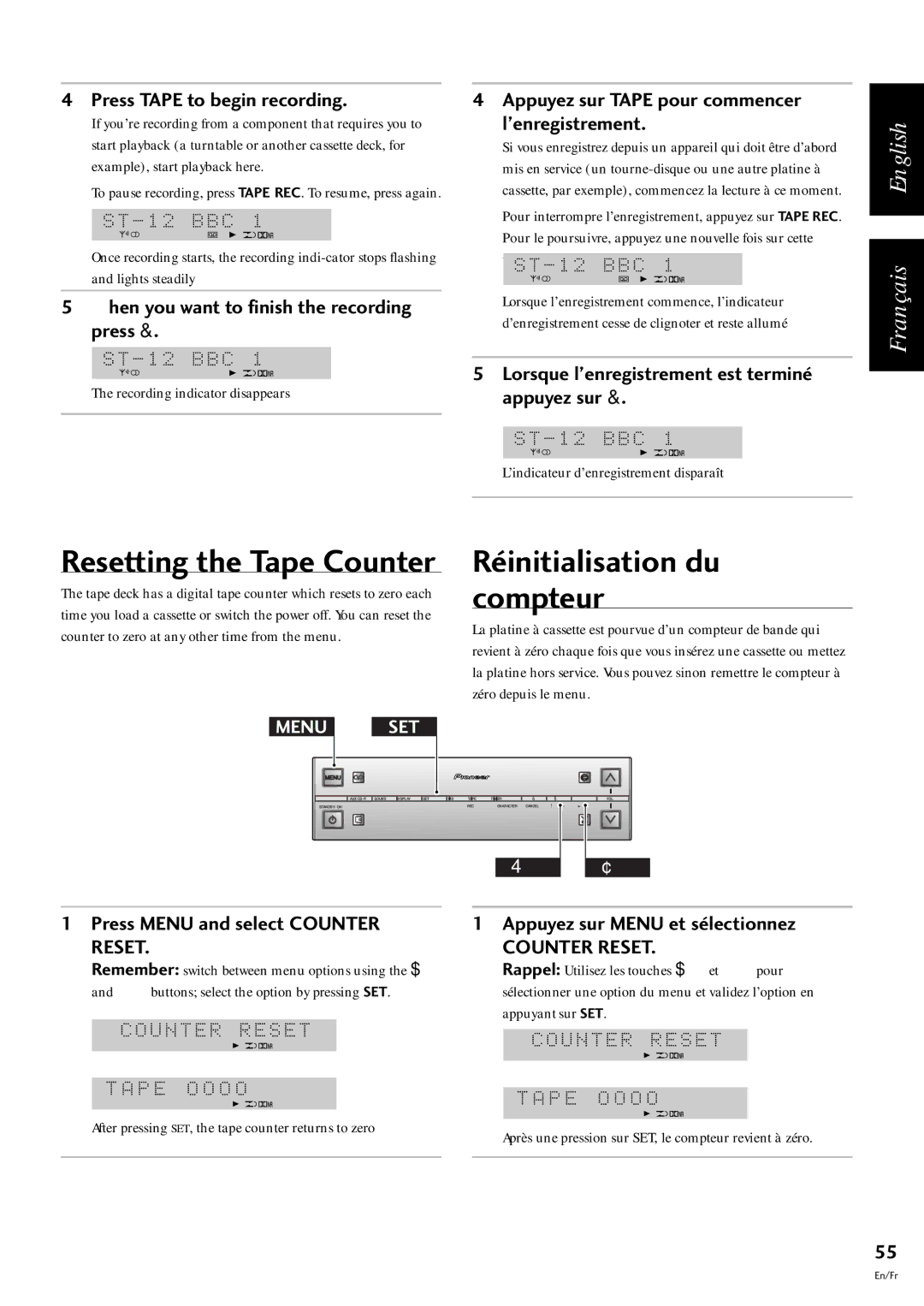 Pioneer CT-L77, S-L9-LRW, S-L9-A-LRW, S-L8-LRW manual RŽinitialisation du compteur 