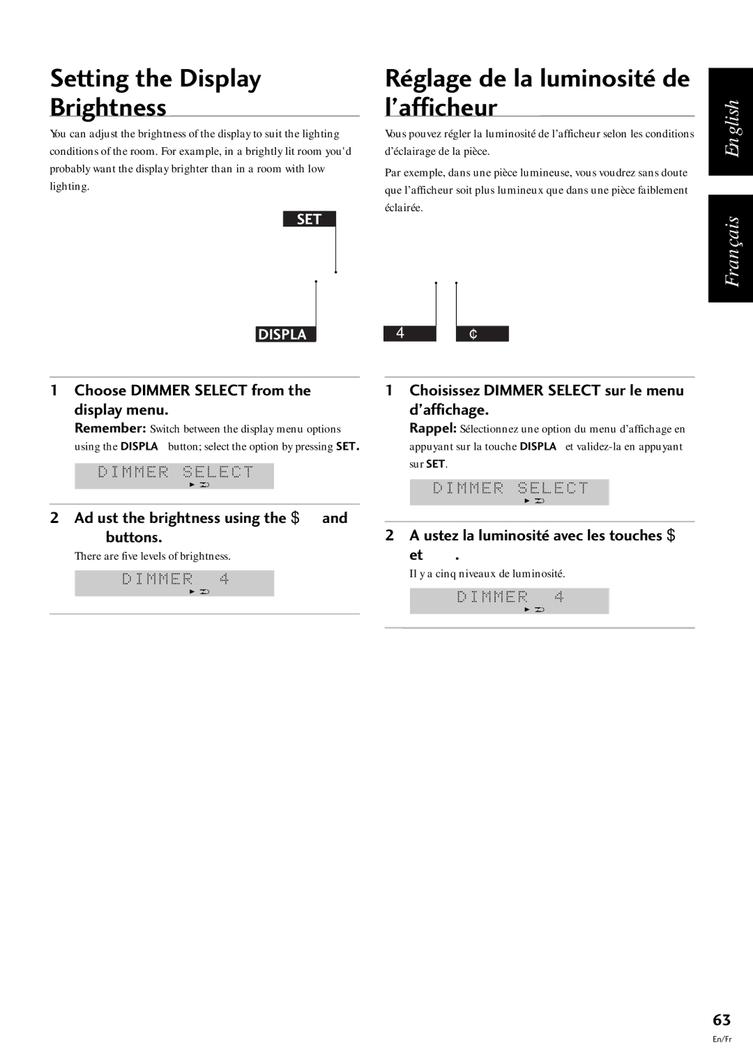 Pioneer CT-L77, S-L9-LRW, S-L9-A-LRW, S-L8-LRW Setting the Display Brightness, Choose Dimmer Select from the display menu 