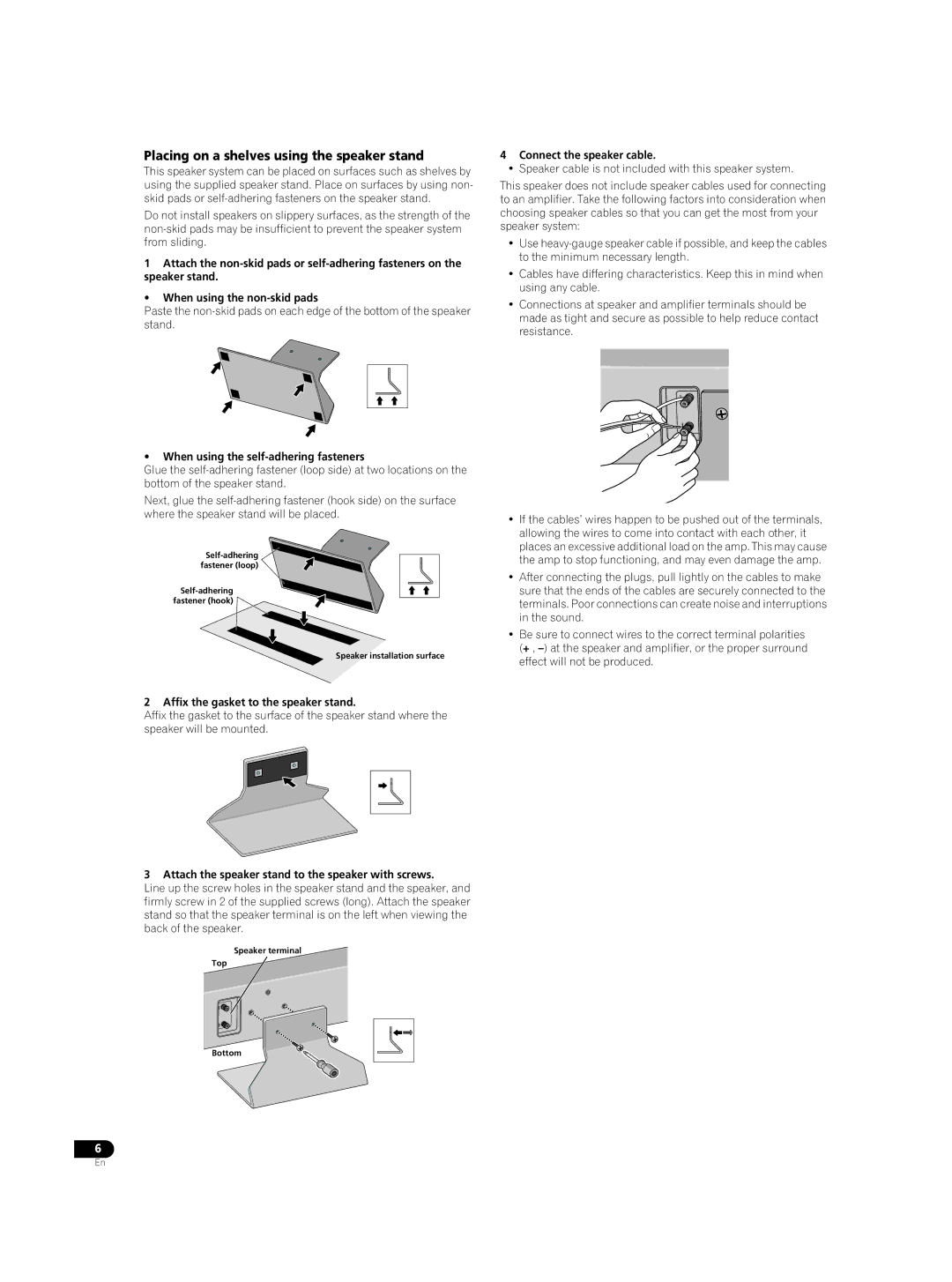 Pioneer S-LX70C operating instructions Placing on a shelves using the speaker stand, When using the self-adhering fasteners 