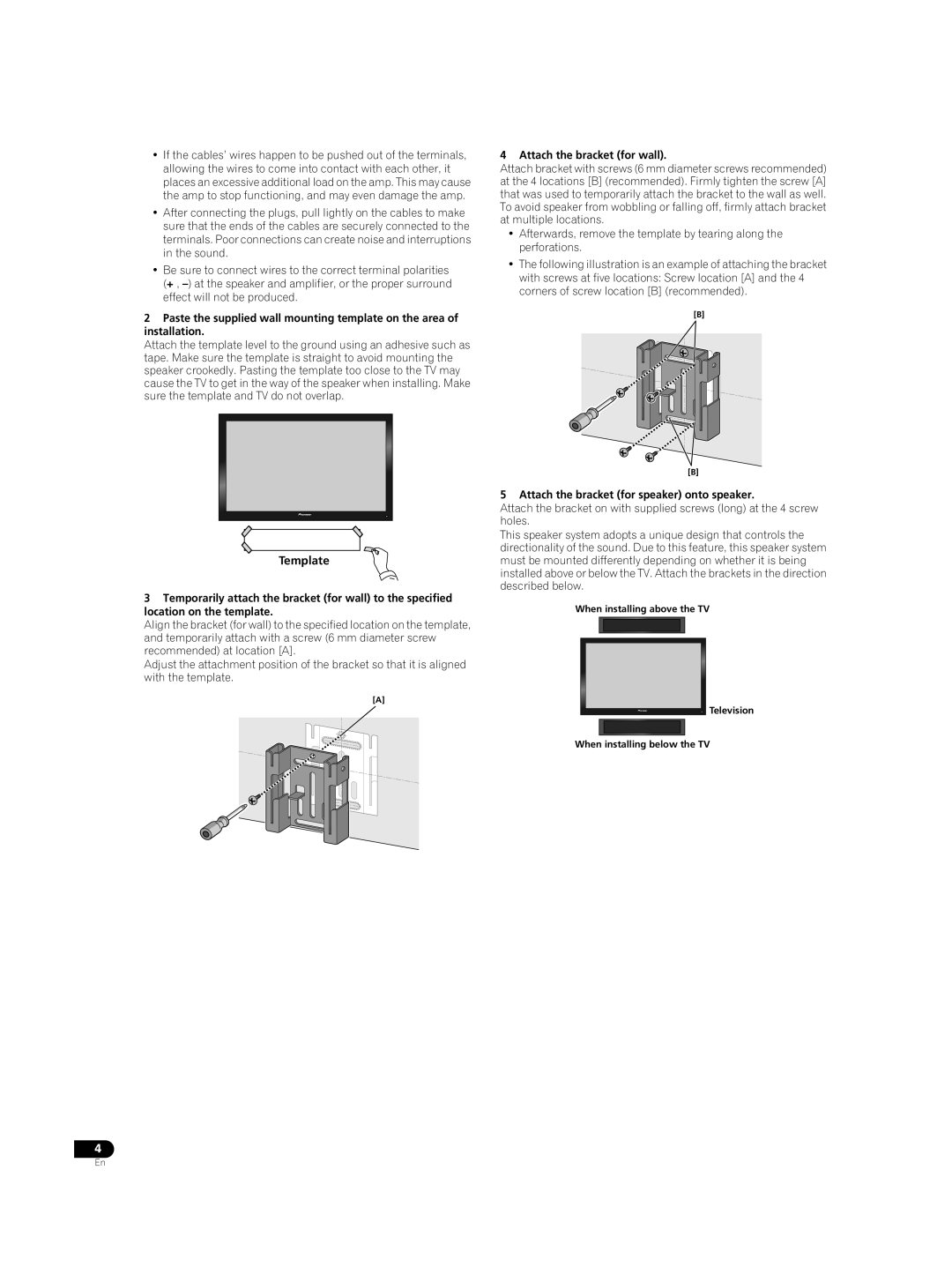 Pioneer S-LX70C operating instructions Template, Attach the bracket for wall, Attach the bracket for speaker onto speaker 