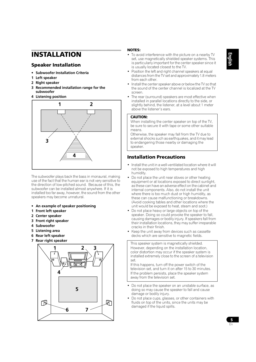 Pioneer S-LX70W manual Speaker Installation 