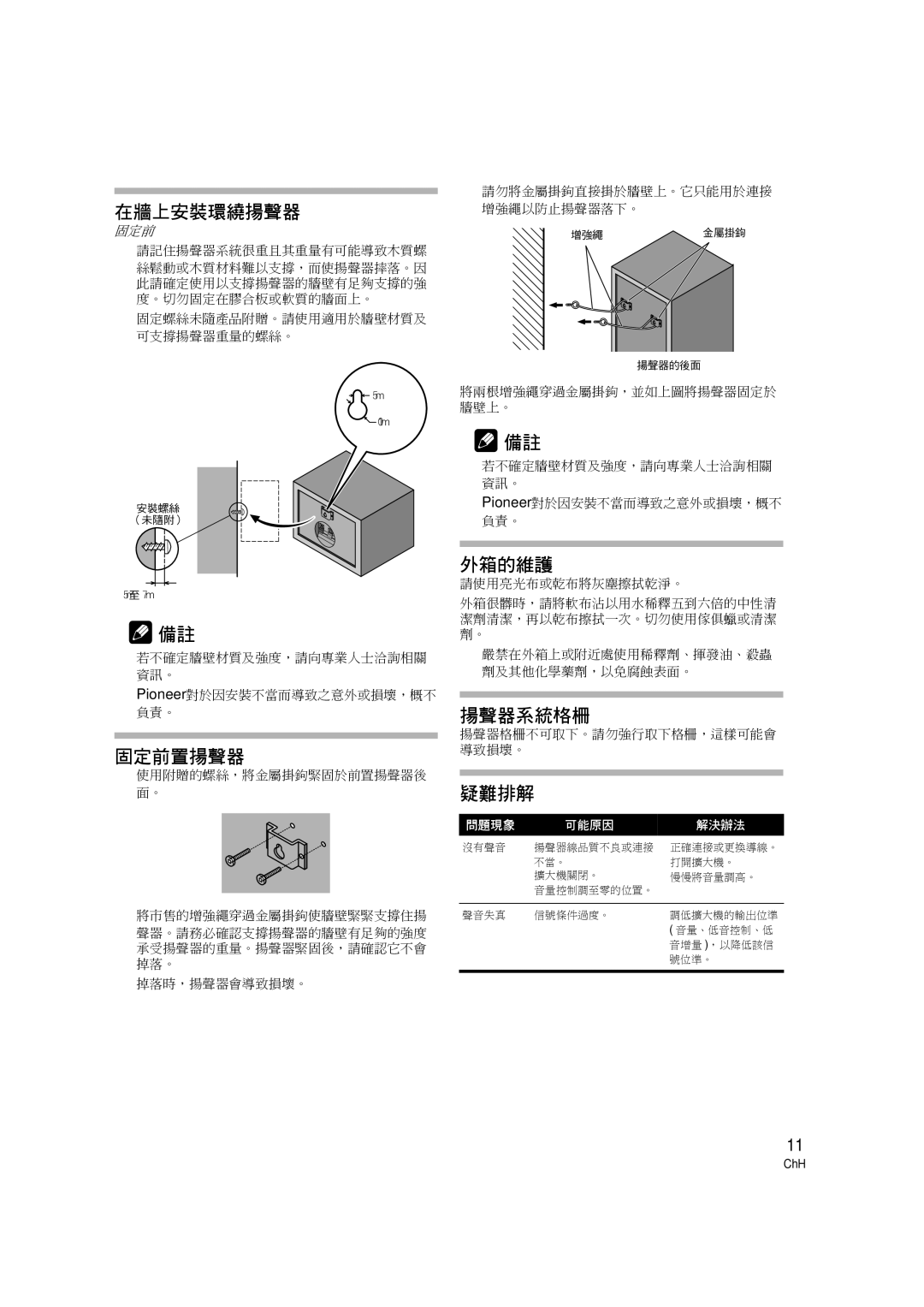 Pioneer S-RS7TB, S-RS3TB manual 揚聲器系統格柵 