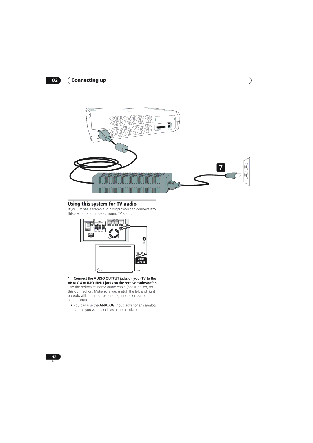 Pioneer S-X360, SX-X360 manual Connecting up Using this system for TV audio 