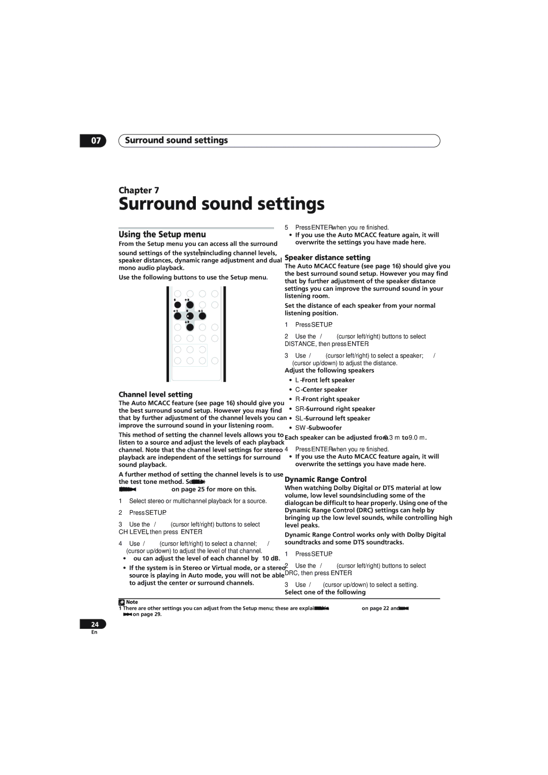 Pioneer S-X360, SX-X360 manual Surround sound settings Chapter, Using the Setup menu 