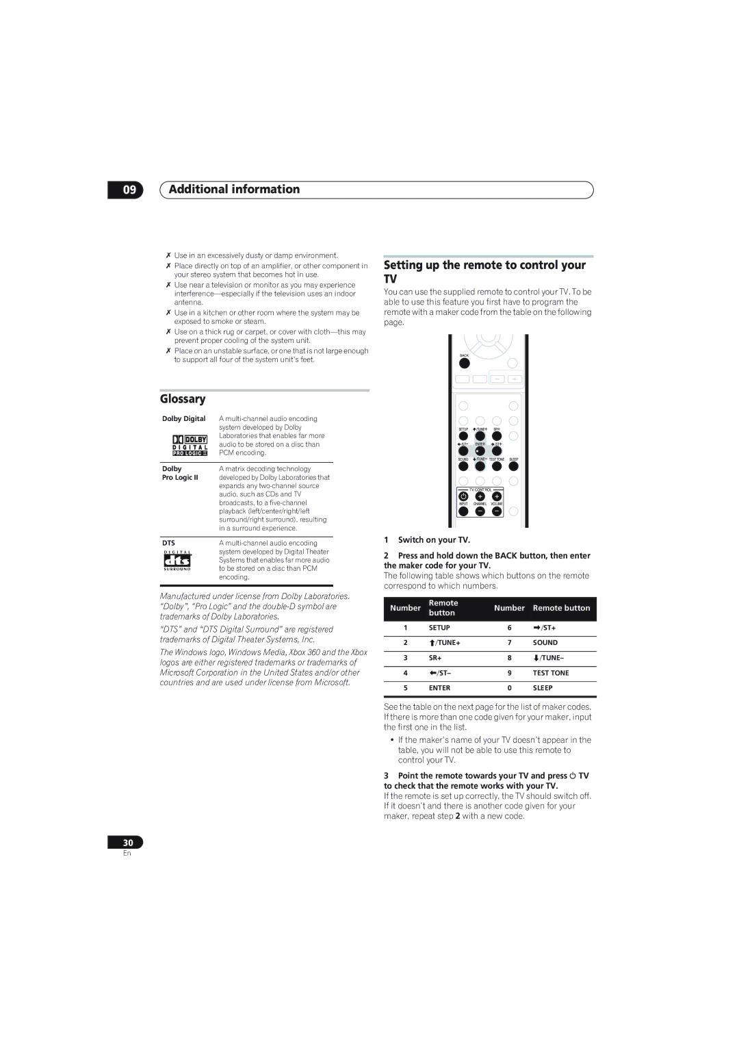 Pioneer S-X360, SX-X360 manual Additional information, Glossary, Setting up the remote to control your 