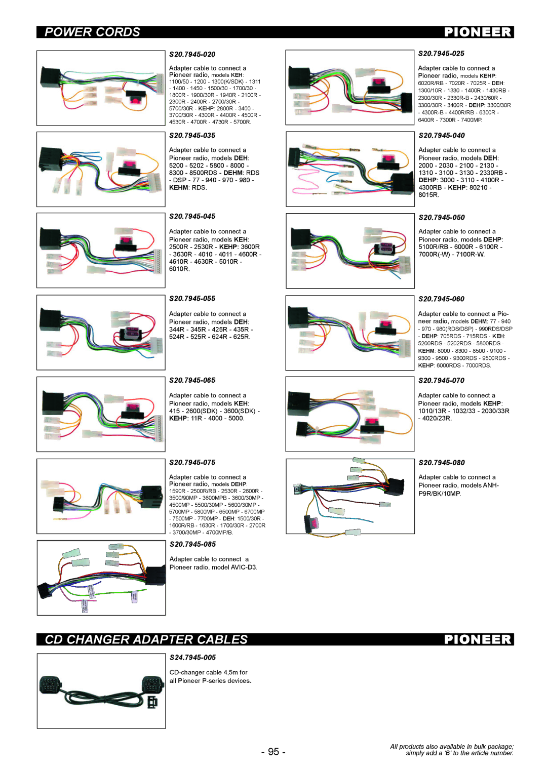 Pioneer S20.7945-005, S20.7945-015, S20.7945-010 manual CD Changer Adapter Cables 