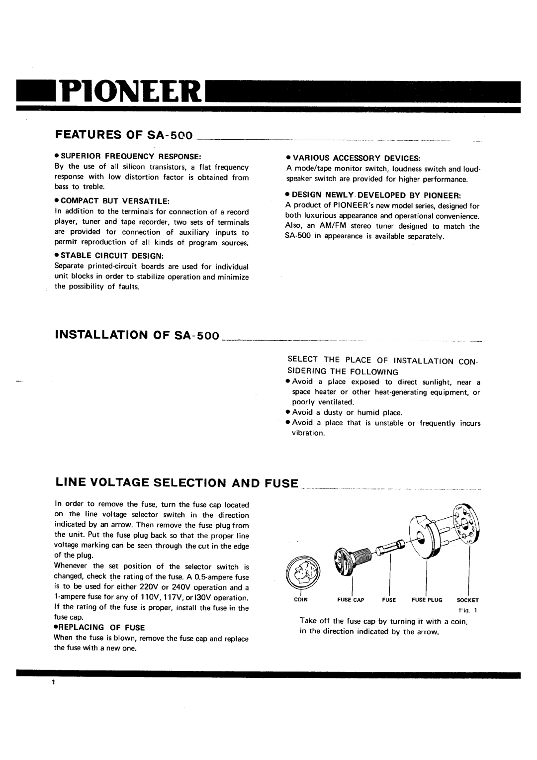 Pioneer SA-500 manual 