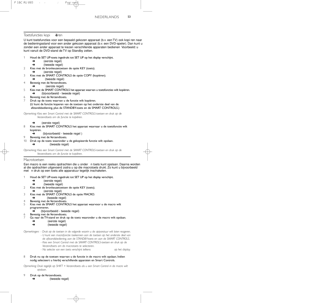 Pioneer SBC RU 885/00 manual Toetsfuncties kopiëren, Macrotoetsen 
