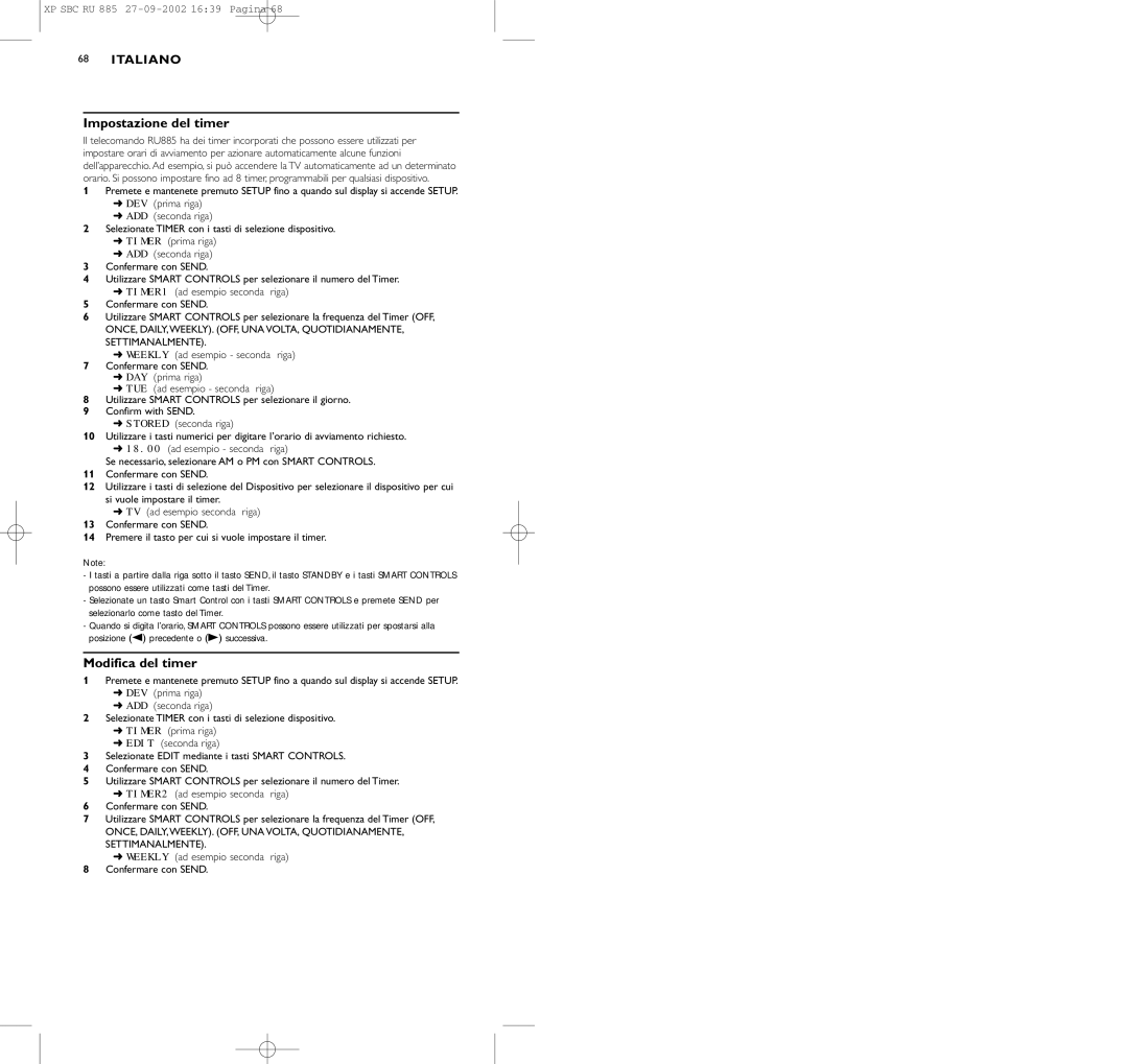 Pioneer SBC RU 885/00 manual Impostazione del timer, Modifica del timer 