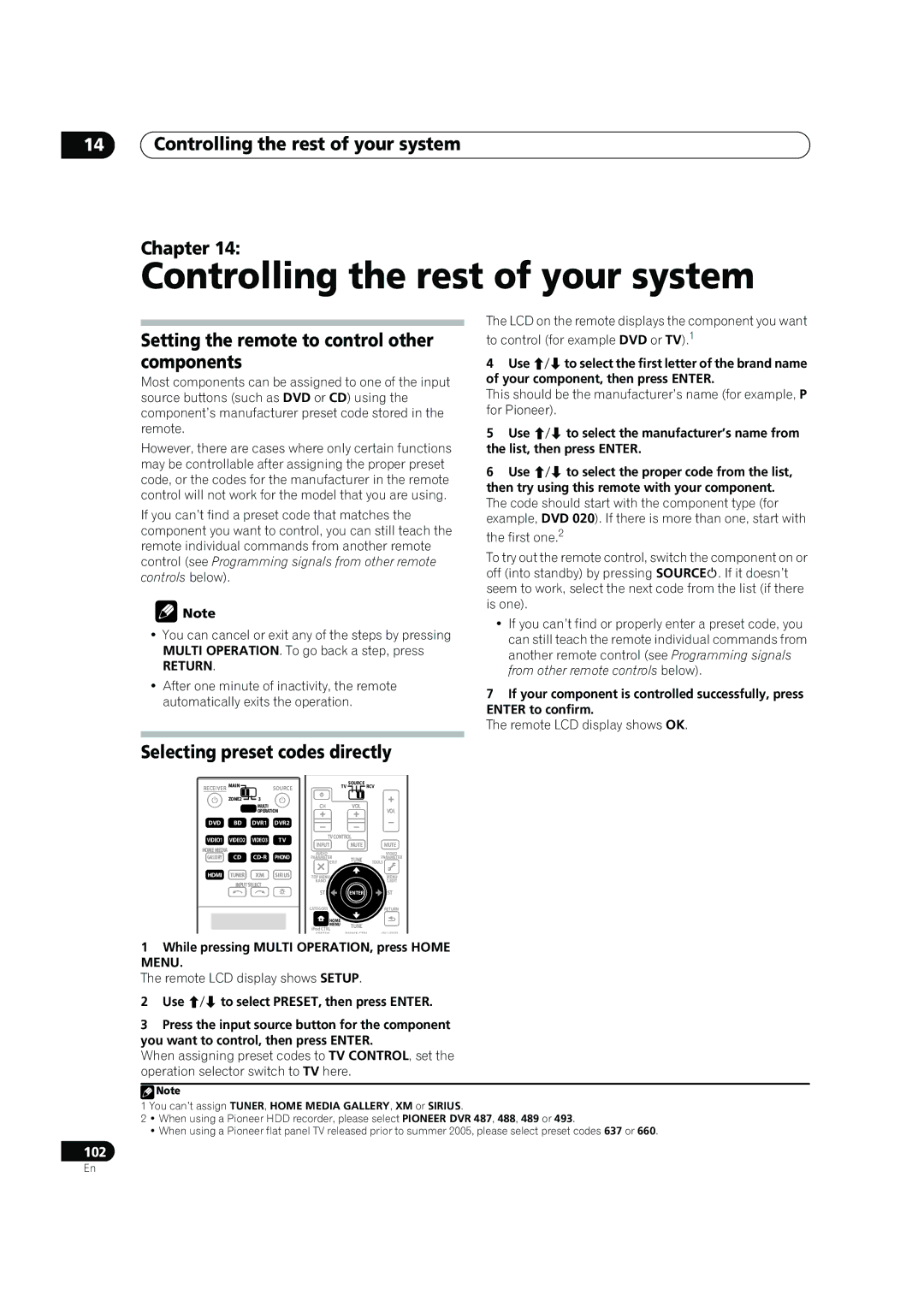 Pioneer SC-07, SC-05 manual Controlling the rest of your system Chapter, Setting the remote to control other components 