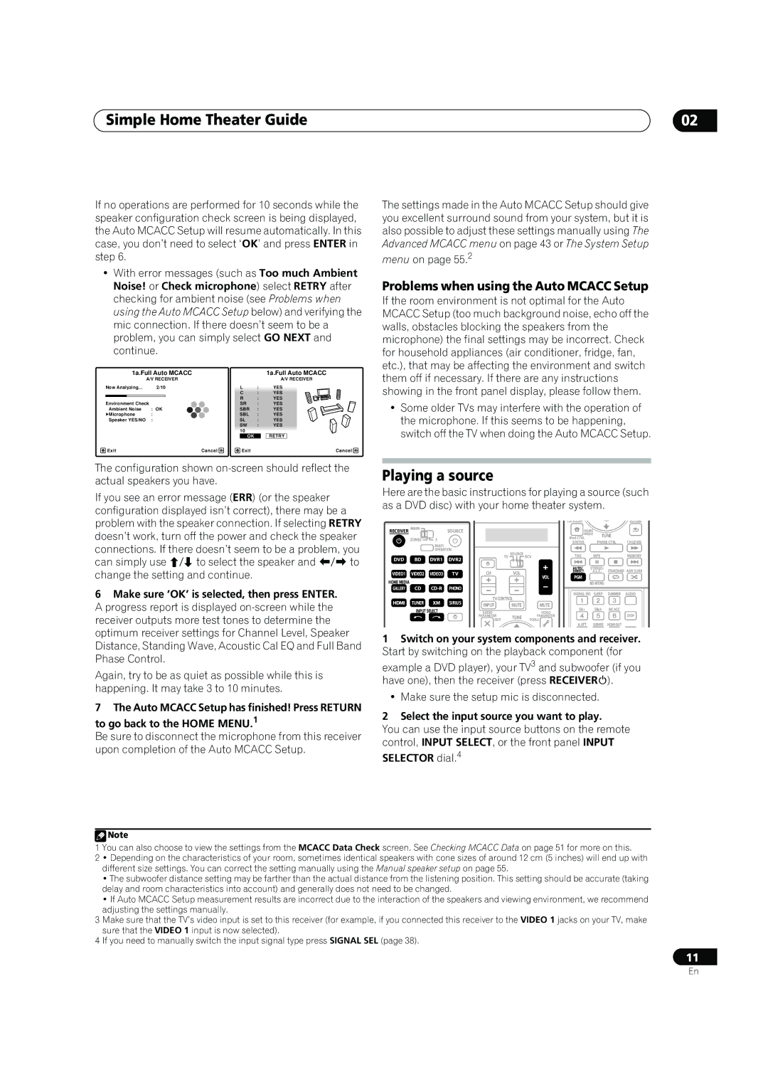 Pioneer SC-05 manual Simple Home Theater Guide, Playing a source, Problems when using the Auto Mcacc Setup, Selector dial.4 