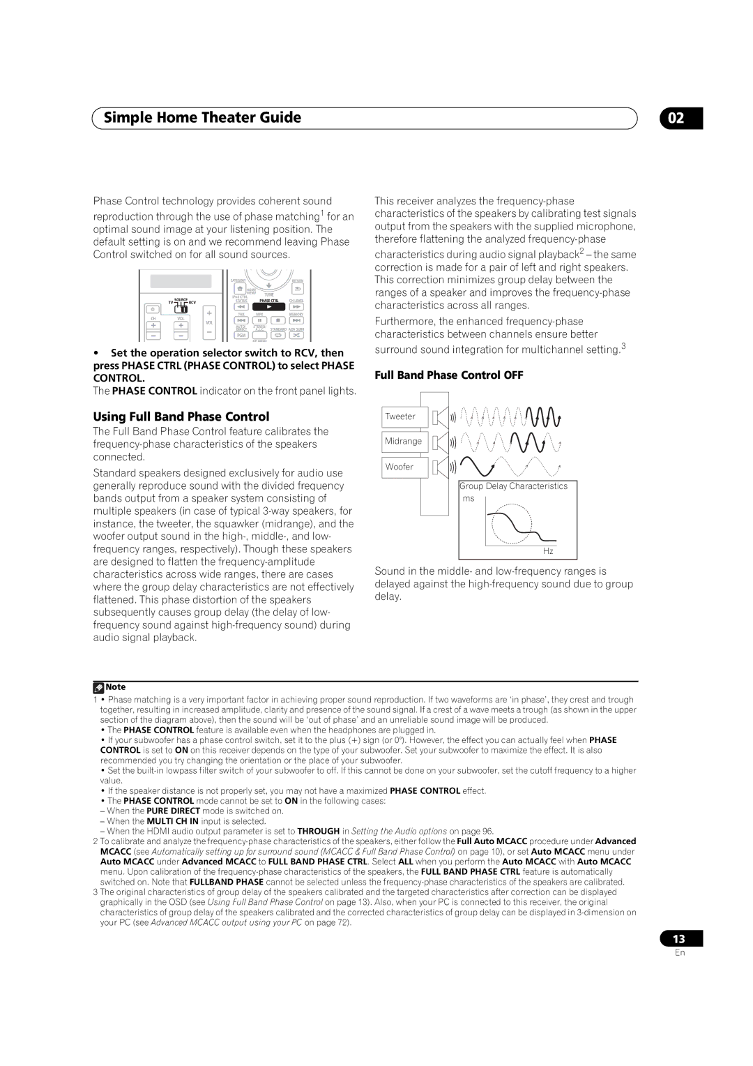 Pioneer SC-05, SC-07 manual Using Full Band Phase Control, Full Band Phase Control OFF 