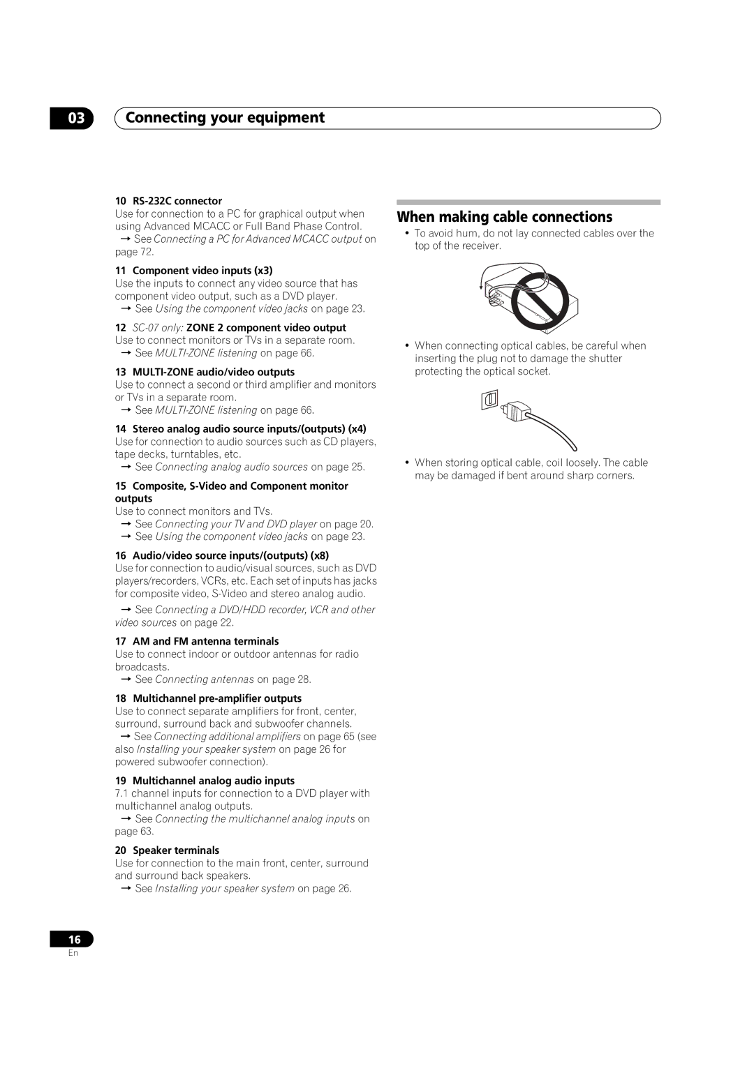 Pioneer SC-07, SC-05 manual Connecting your equipment, When making cable connections 