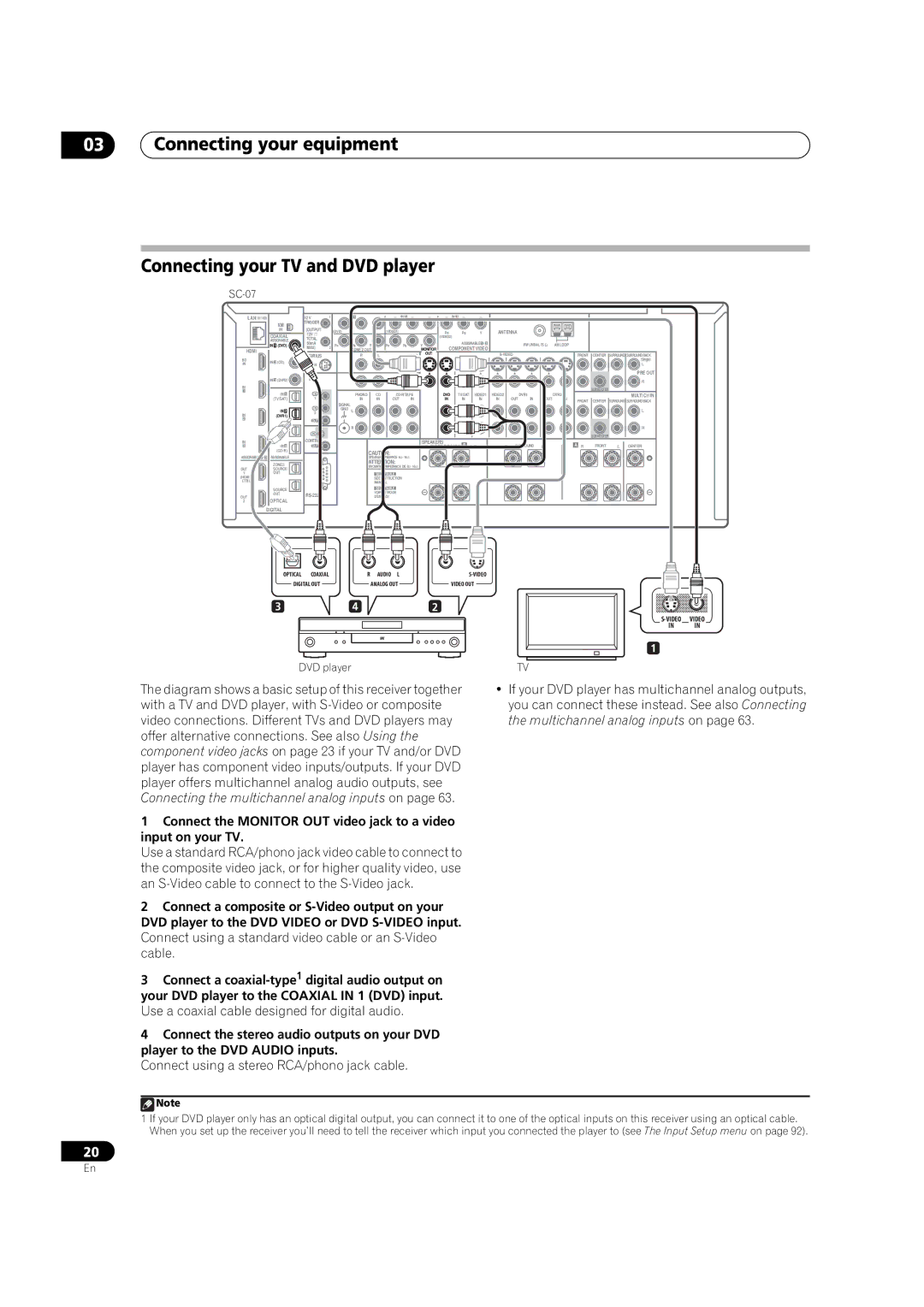 Pioneer SC-07, SC-05 manual Connecting your equipment Connecting your TV and DVD player 