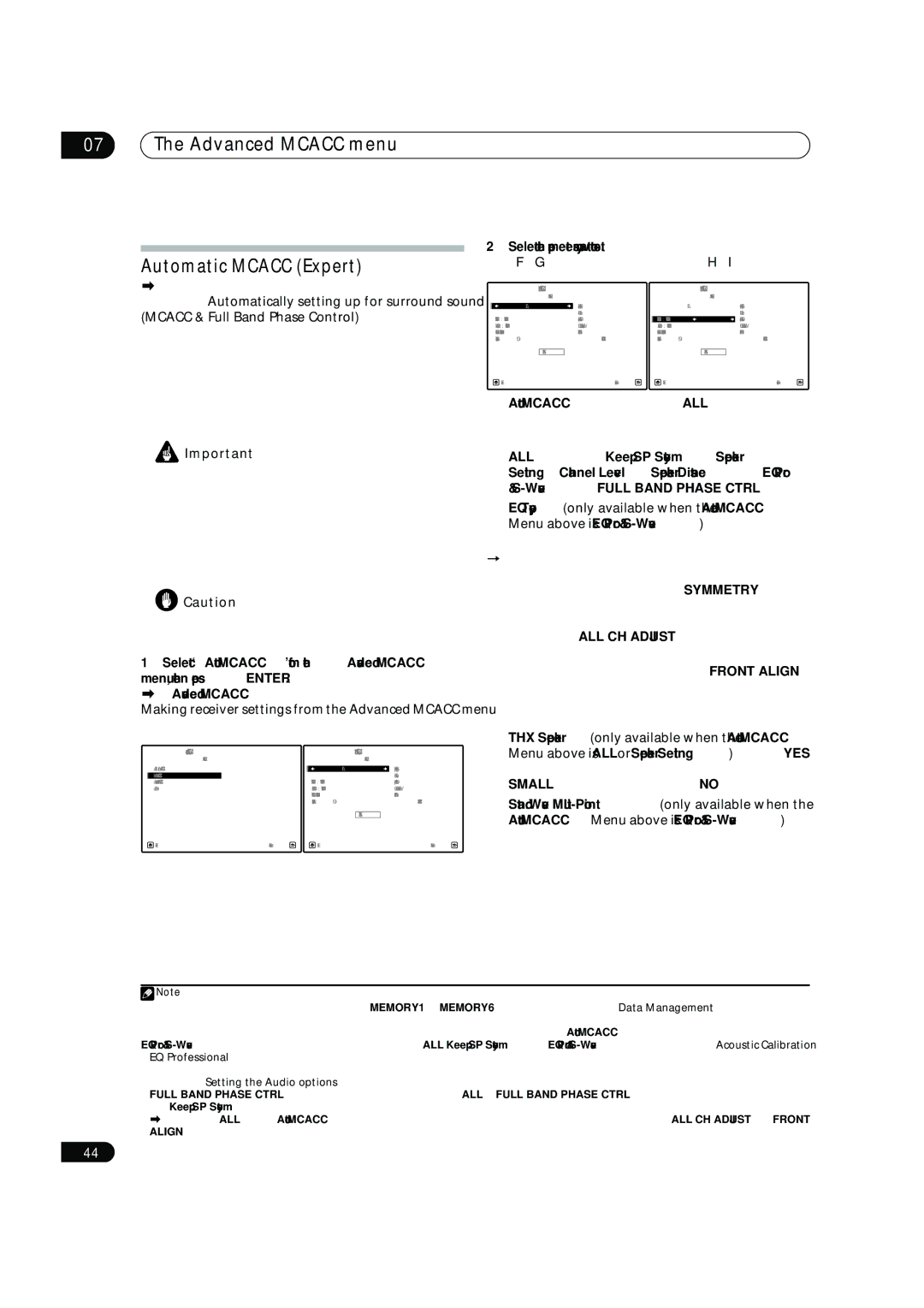 Pioneer SC-07, SC-05 manual Advanced Mcacc menu Automatic Mcacc Expert, Select the parameters you want to set 