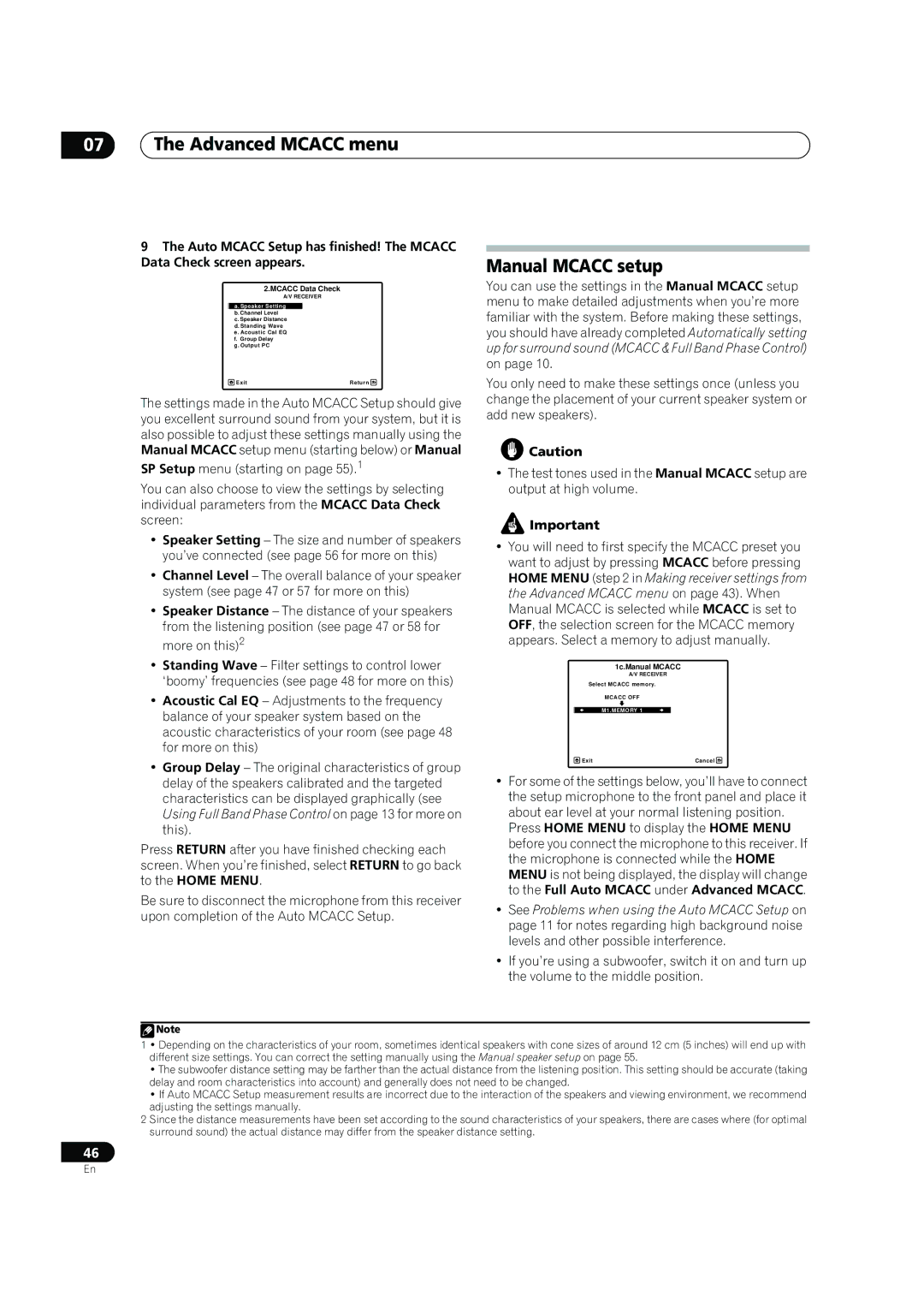 Pioneer SC-07, SC-05 manual Manual Mcacc setup, Mcacc Data Check, 1c.Manual Mcacc 