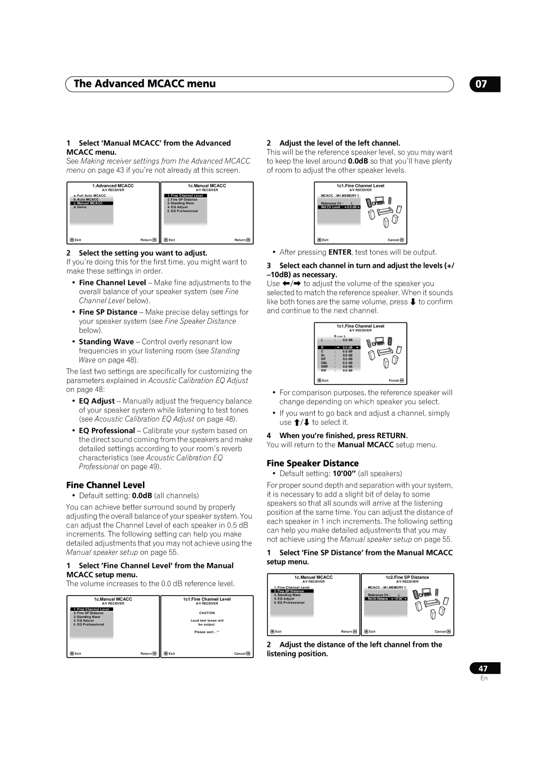 Pioneer SC-05, SC-07 manual Fine Channel Level, Fine Speaker Distance 